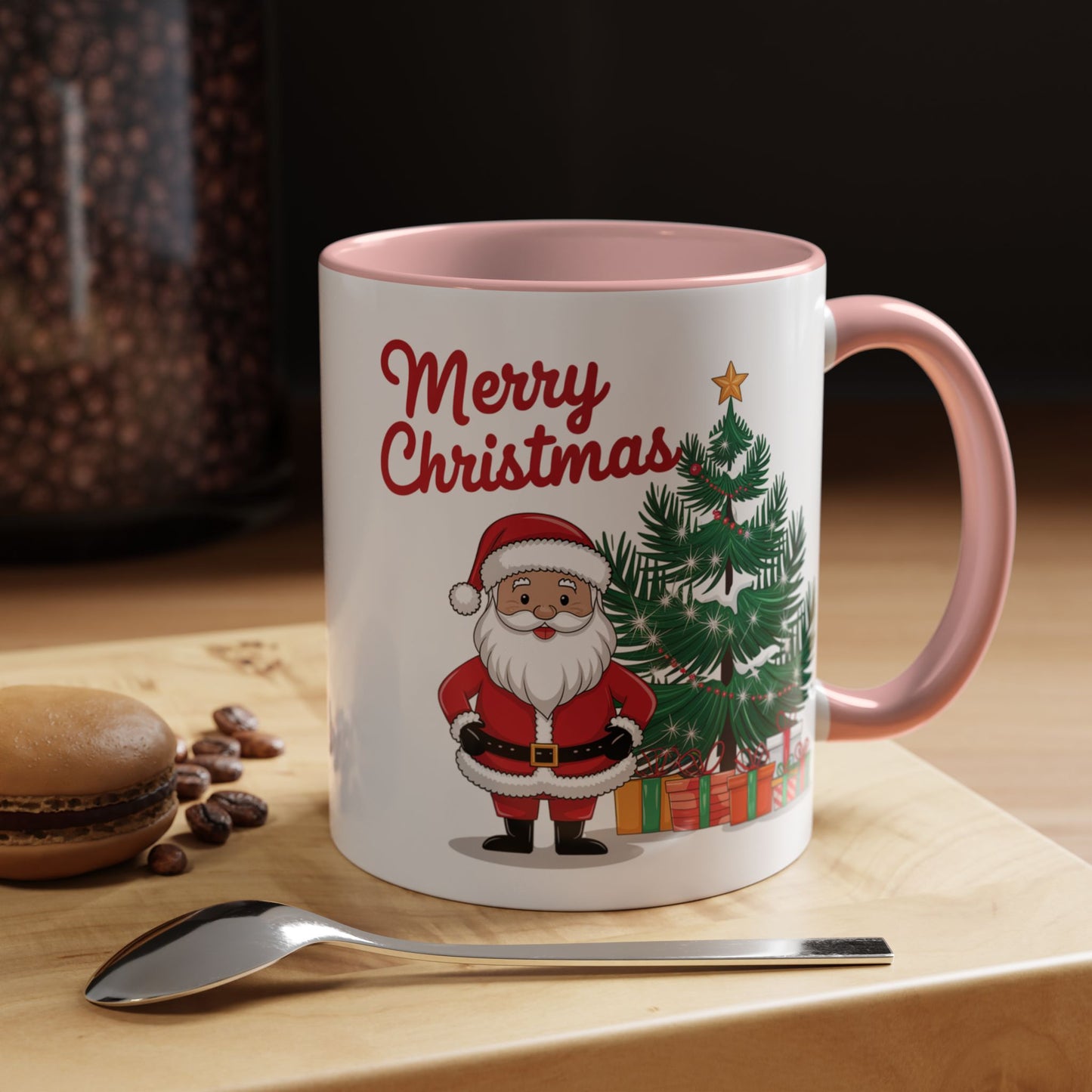 Christmas Mug - Merry Christmas Red Text Santa Tree Presents
