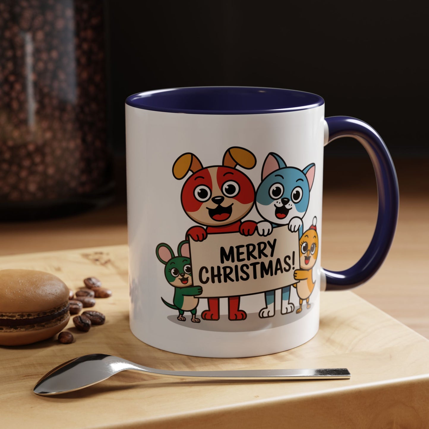 Christmas Mug - Merry Christmas Black Text Mouse Dog Cat Bird