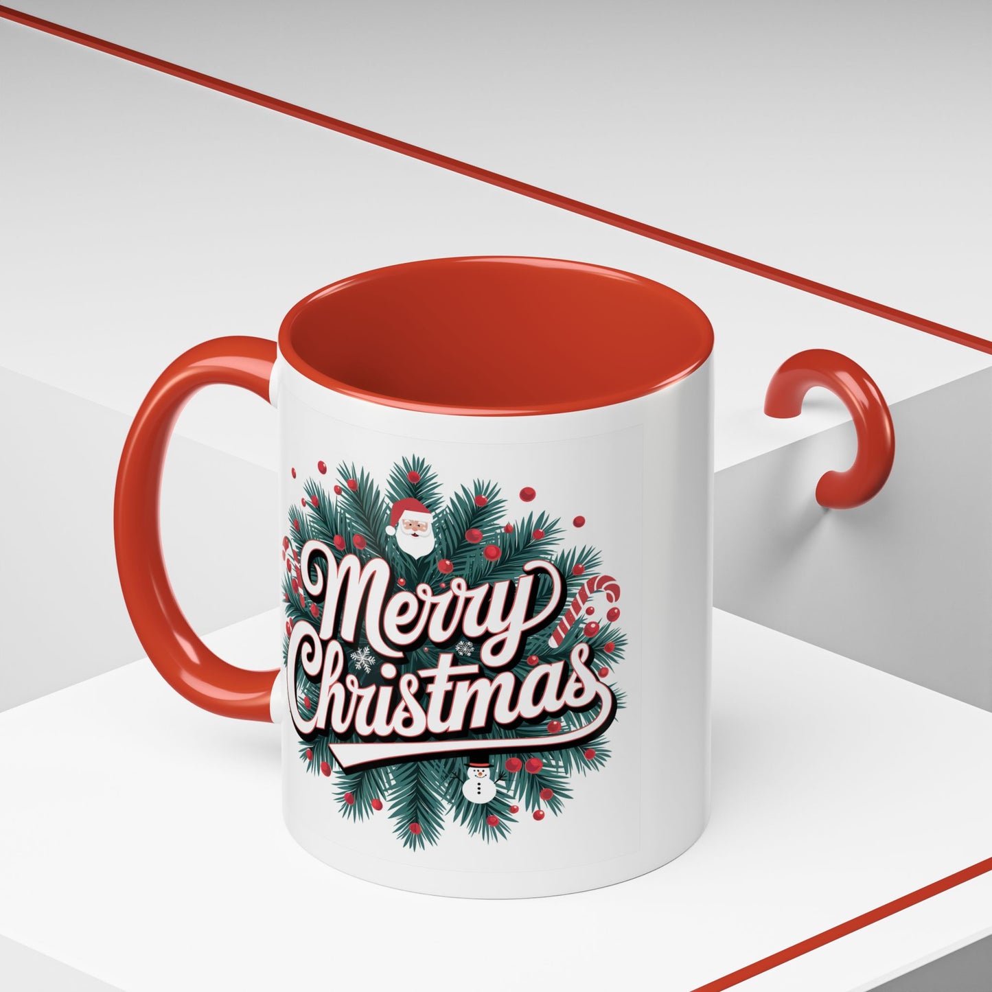 Christmas Mug - Merry Christmas White & Red Embossed Text