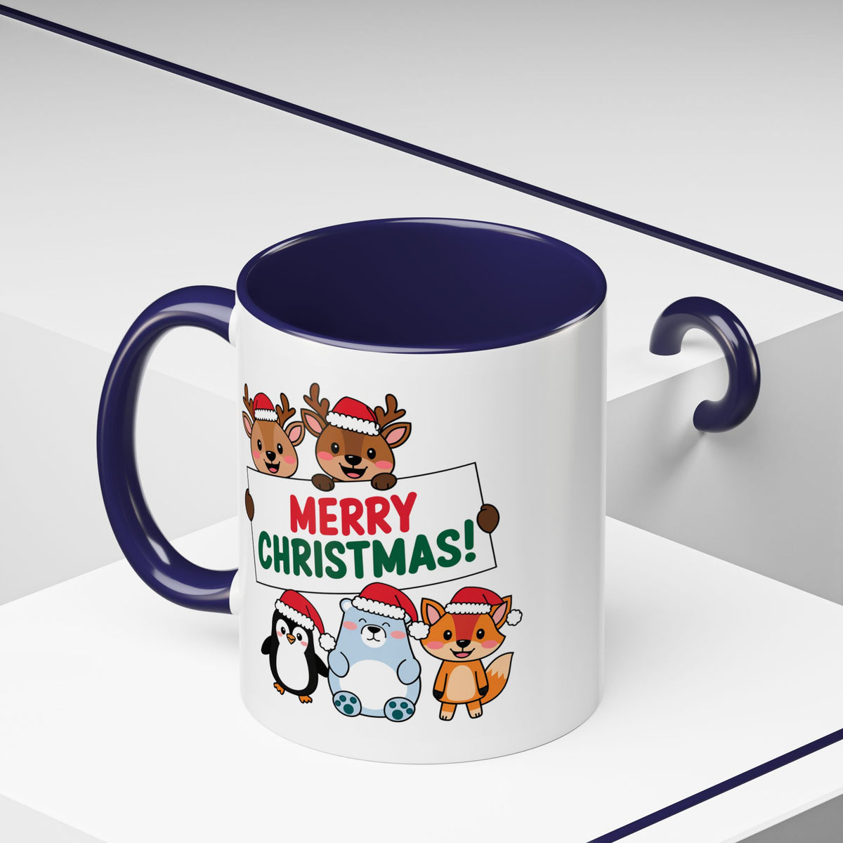 Christmas - Merry Christmas Red & Green Text Reindeer Penguin Bear Fox