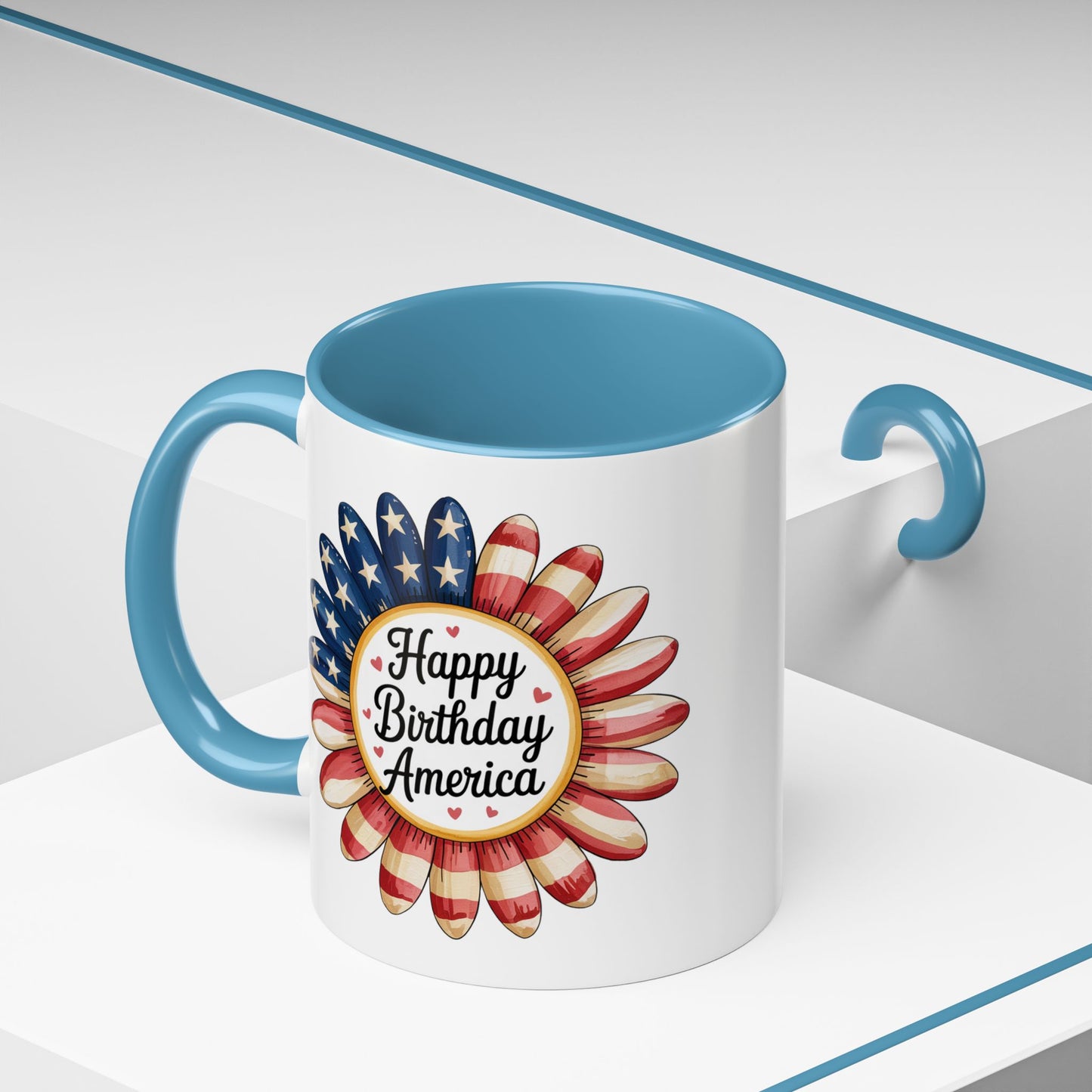 4th of July Mug - Happy Birthday America Sunflower