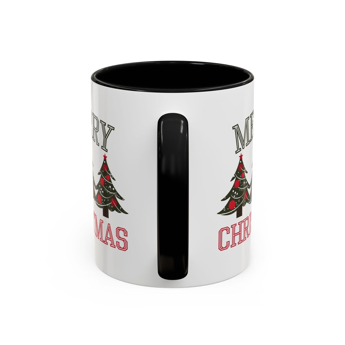 Christmas Mug - Merry Christmas Green & Red Text Decorative Trees