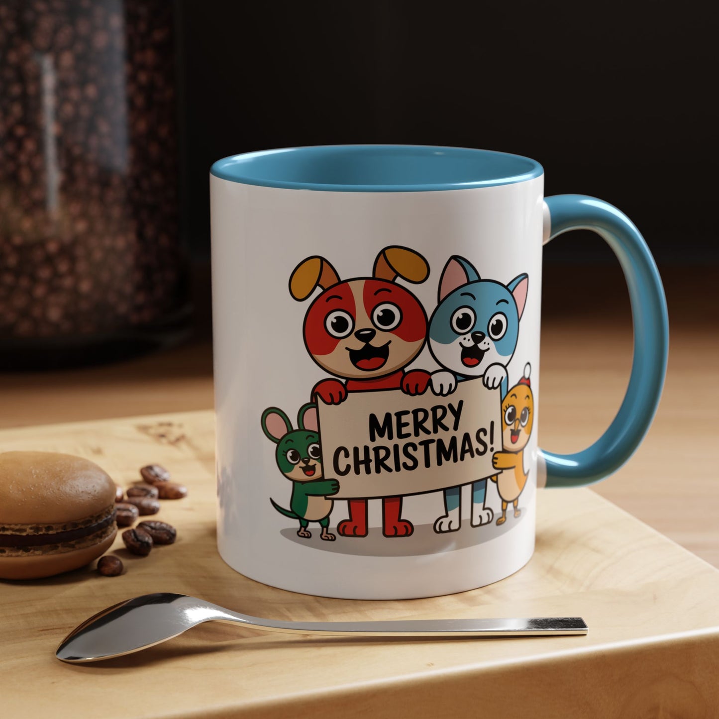 Christmas Mug - Merry Christmas Black Text Mouse Dog Cat Bird