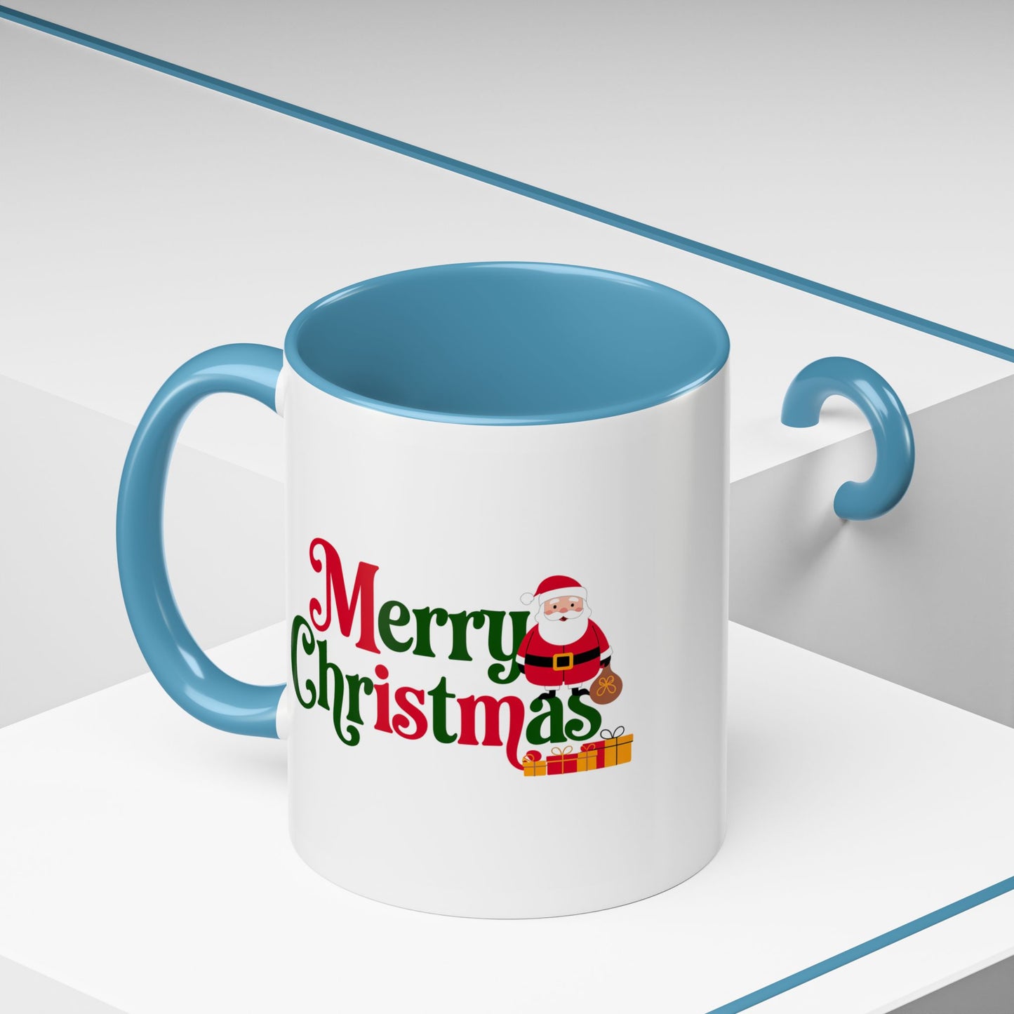 Christmas Mug - Merry Christmas Green & Red Text Santa Presents