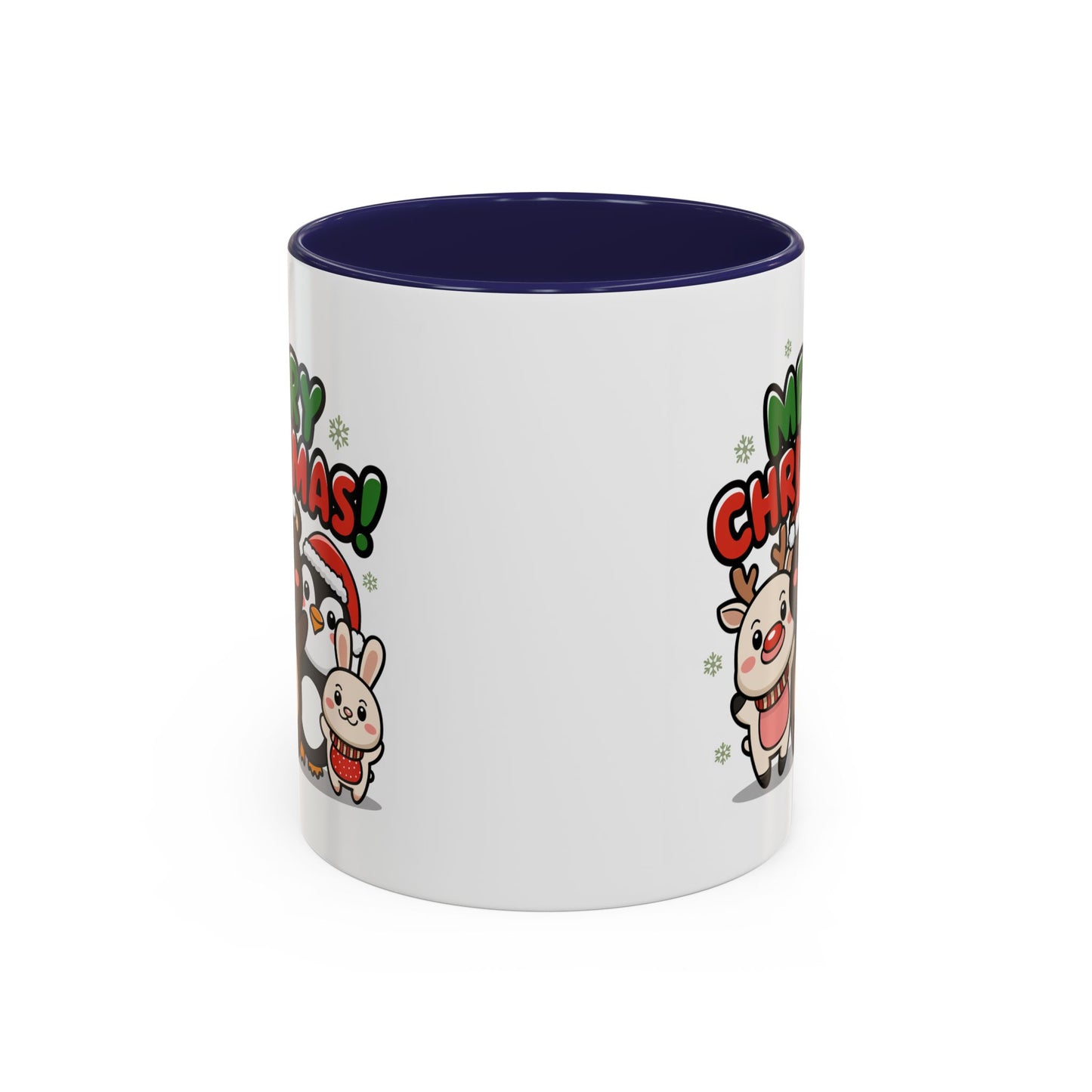 Christmas Mug - Merry Christmas Green & Red Text Cute Animals