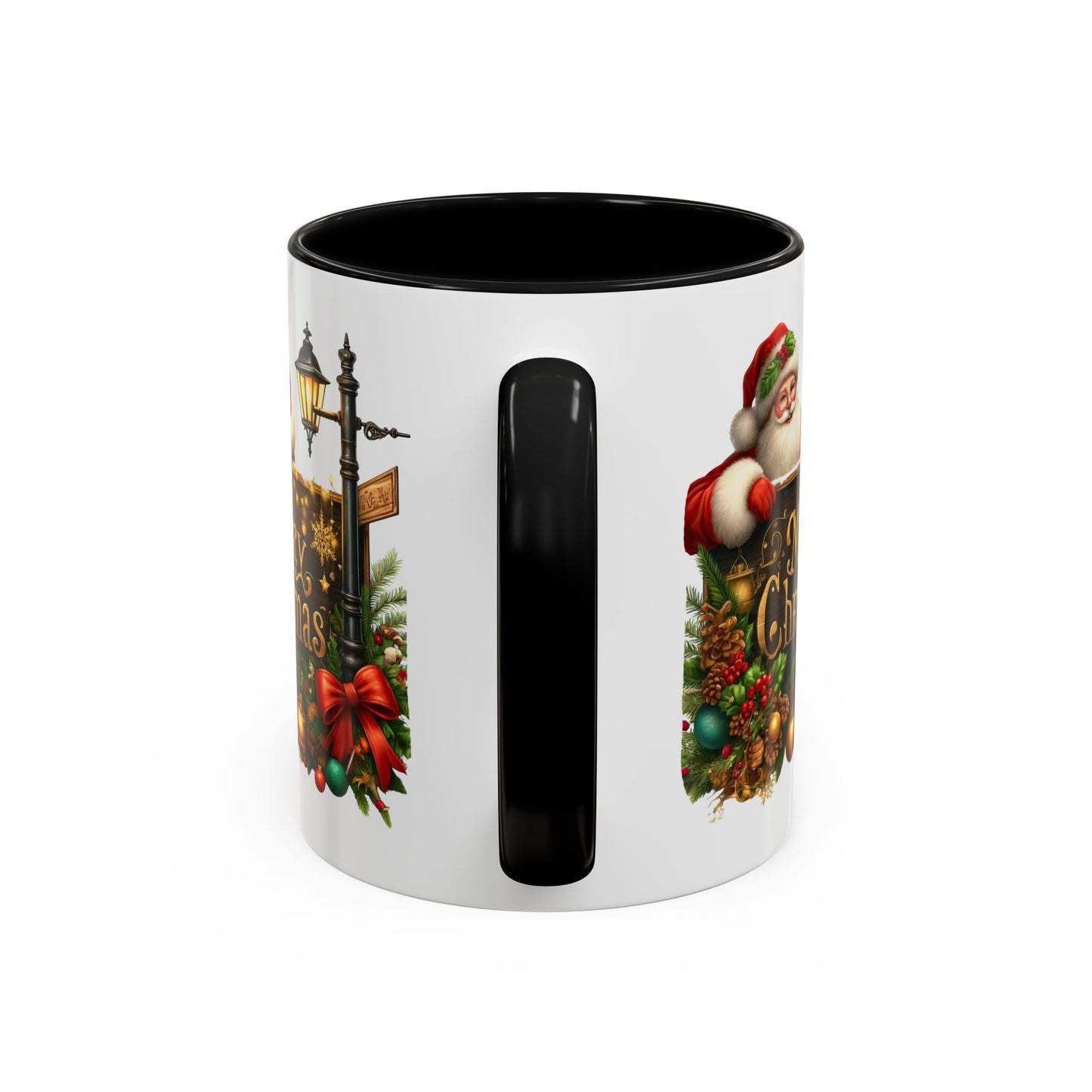 Christmas Mug - Merry Christmas Gold Text Santa Point Ornaments