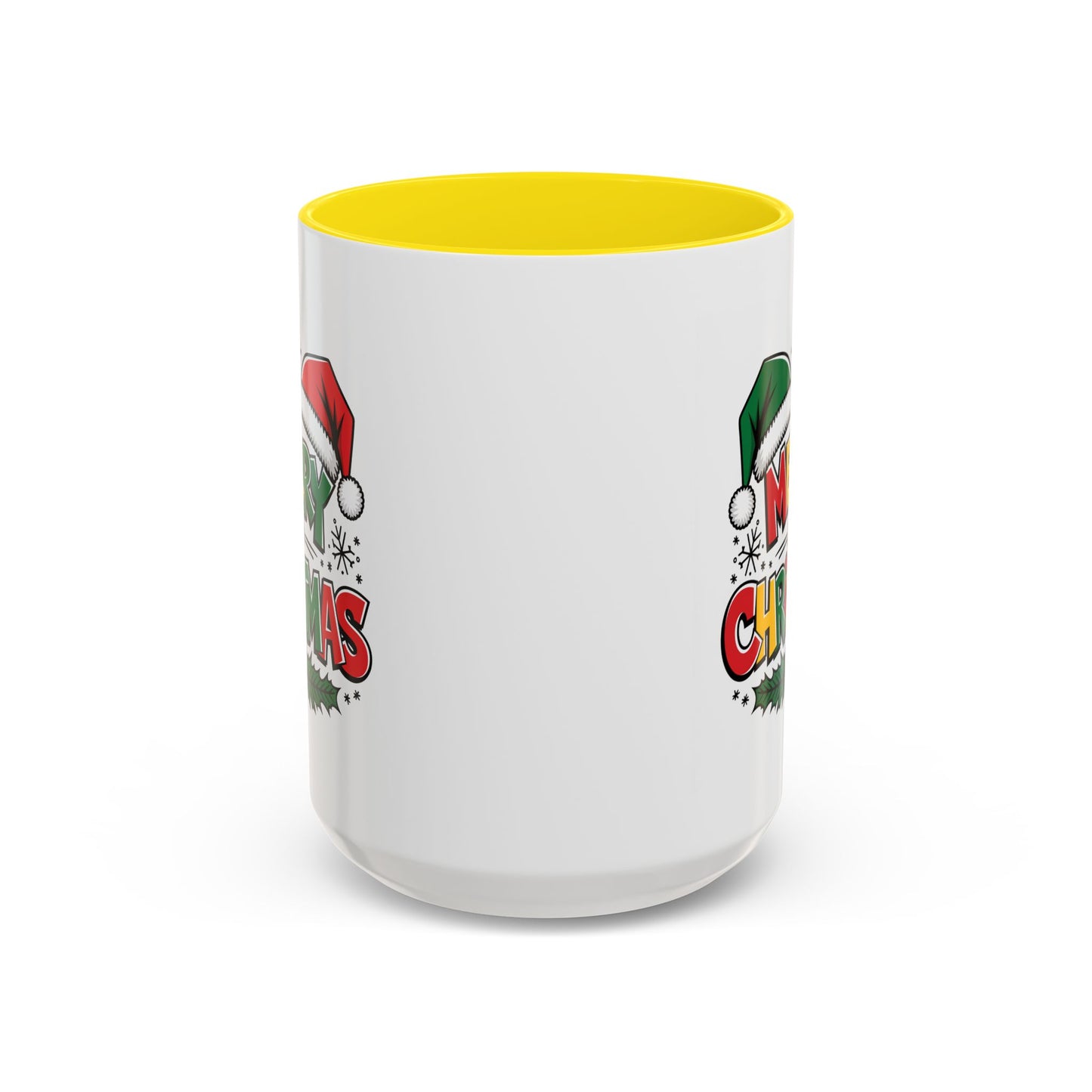 Christmas Mug - Merry Christmas Red Yellow & Green Text Green & Red Hat