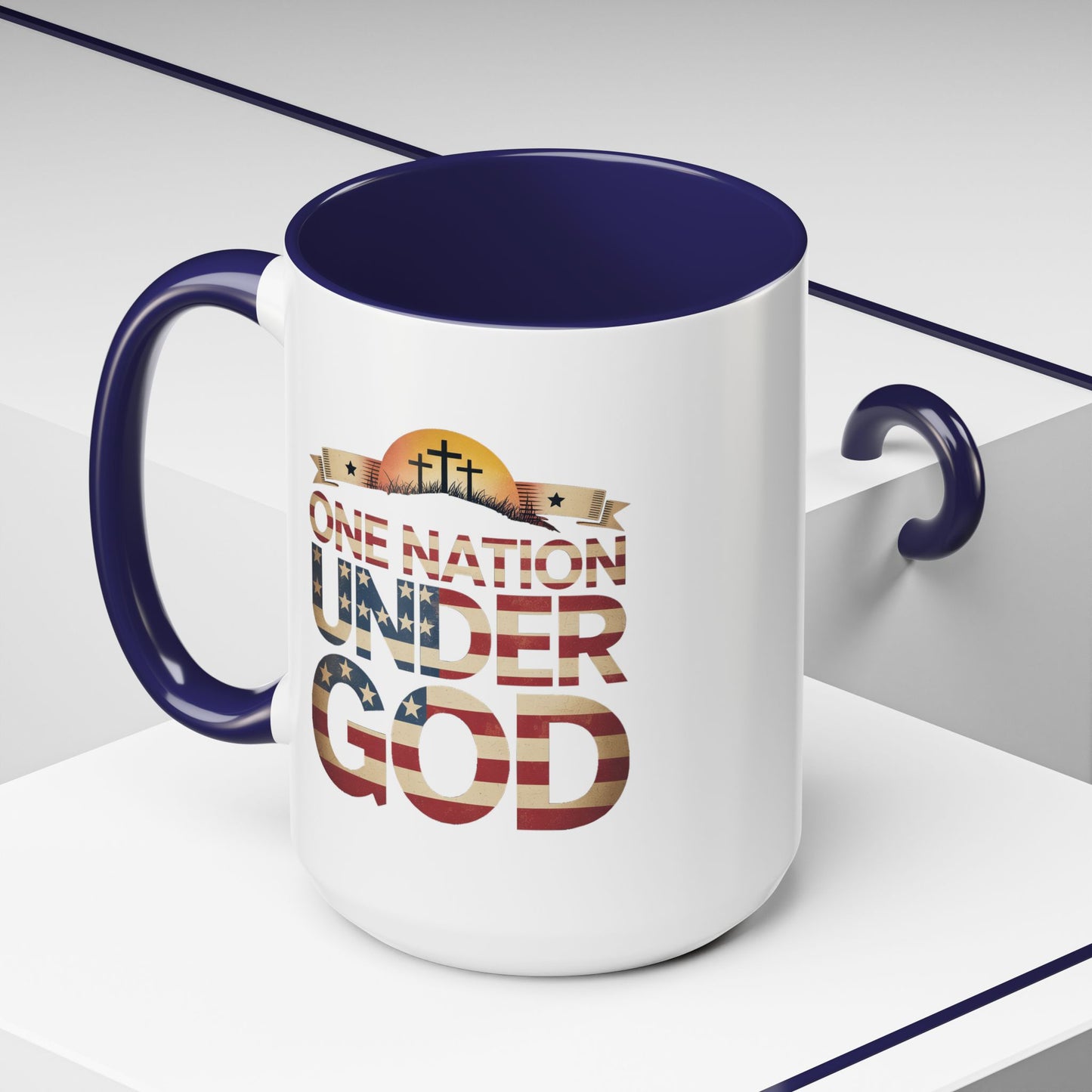4th of July Mug - One Nation Under God Cross Flag