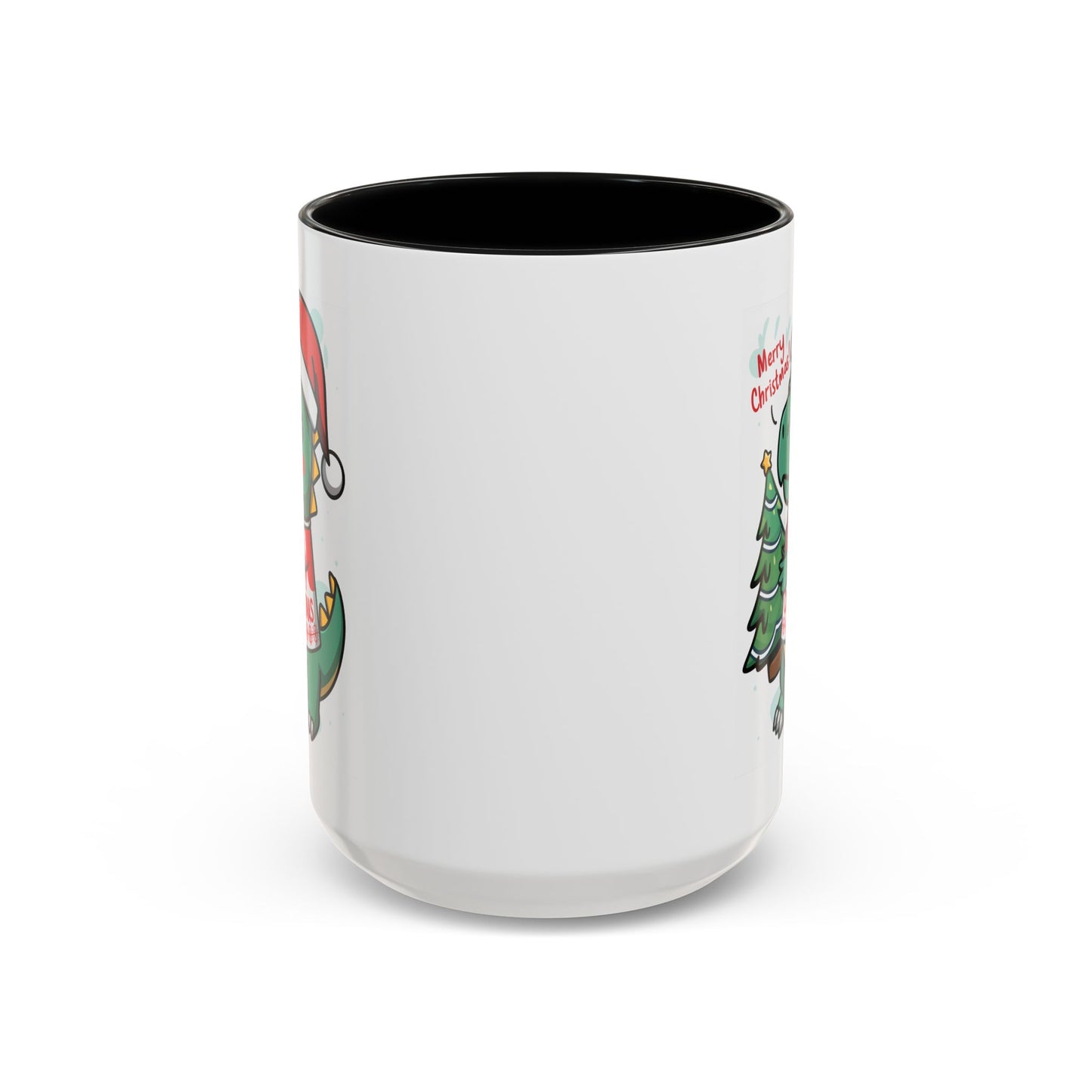 Christmas Mug - Merry Christmas Red Text Dinosaur Tree