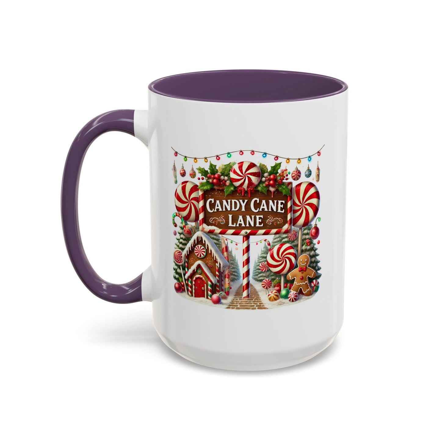 Christmas Mug - Candy Cane Lane White Text Ornaments Candy