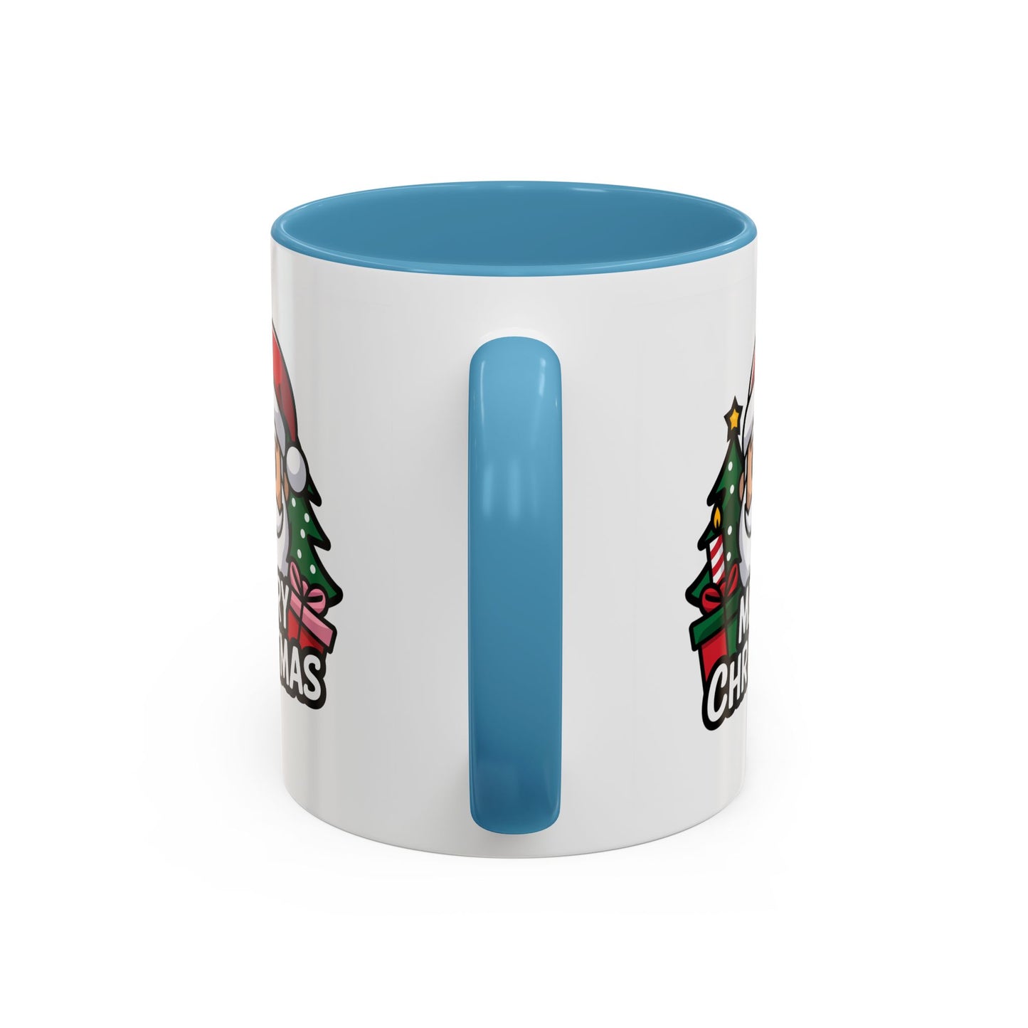 Christmas Mug - Merry Christmas White & Black Text Santa Trees Presents