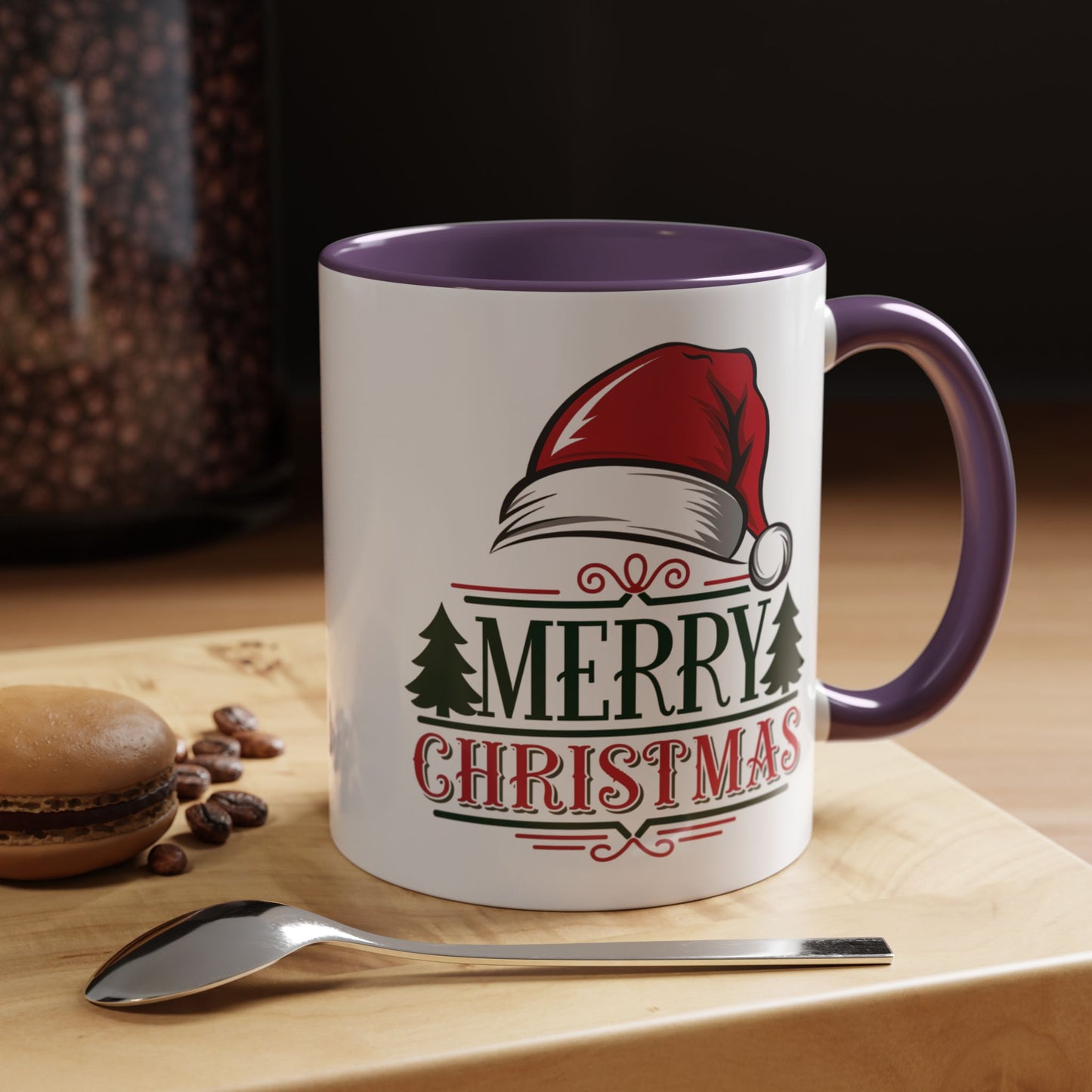 Christmas Mug - Merry Christmas Green & Red Text Red Hat