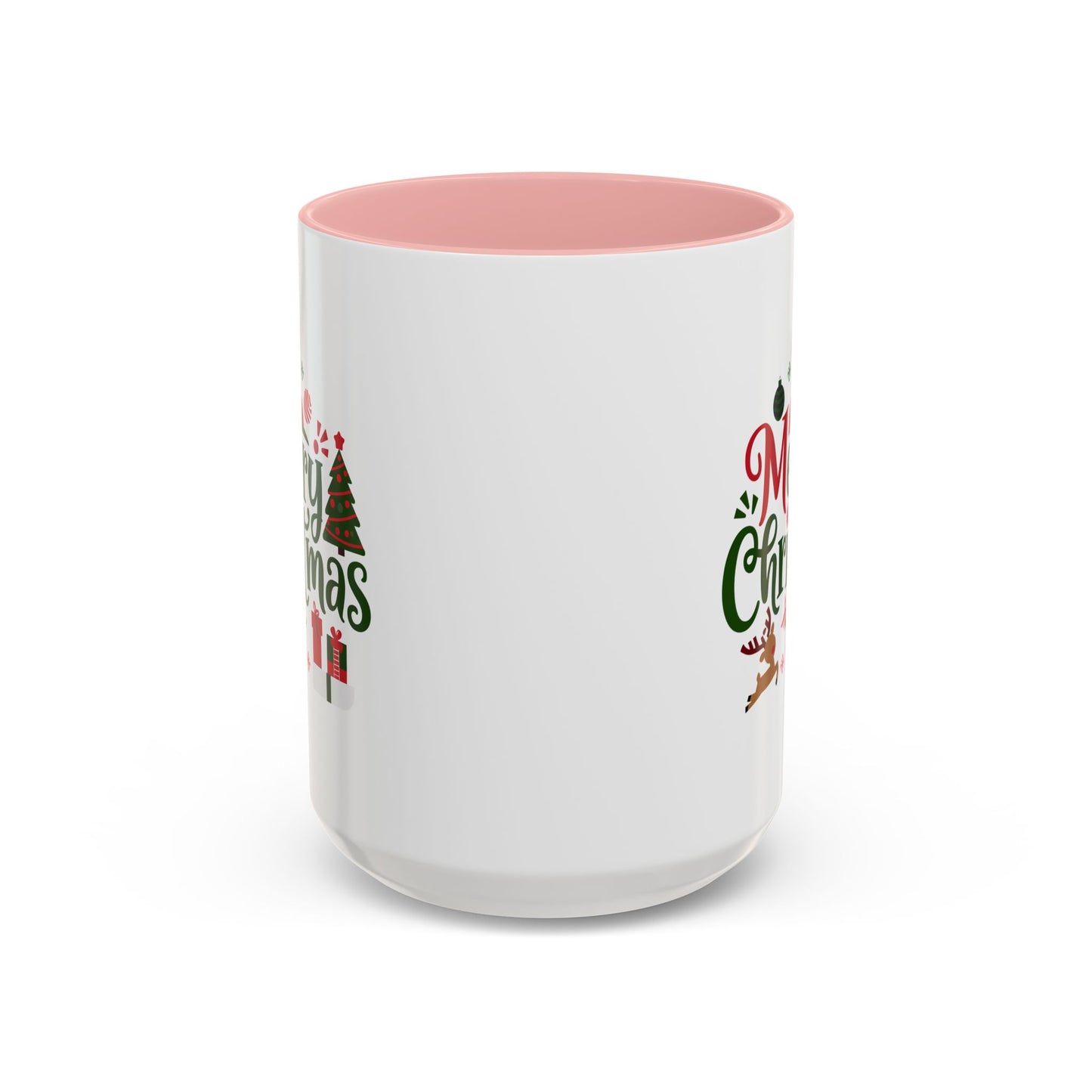 Christmas Mug - Merry Christmas Red & Green Text Santa Reindeer Tree Sleigh Ornaments