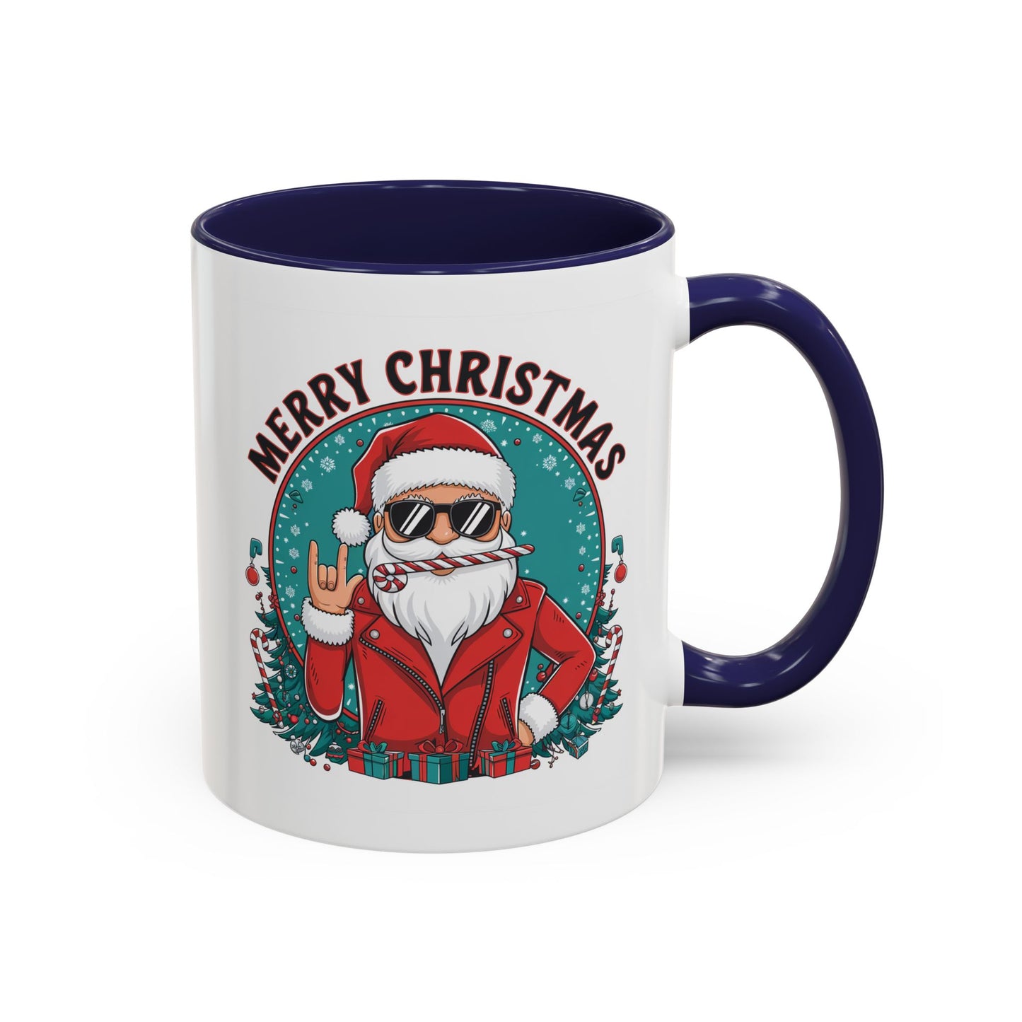 Christmas Mug - Merry Christmas Black & Red Text Cool Santa
