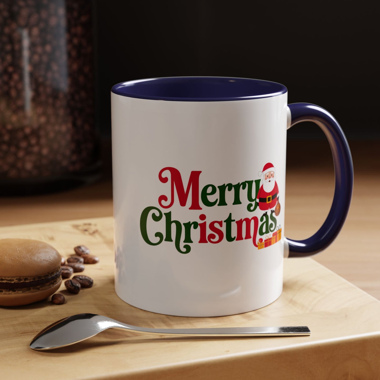 Christmas Mug - Merry Christmas Green & Red Text Santa Presents