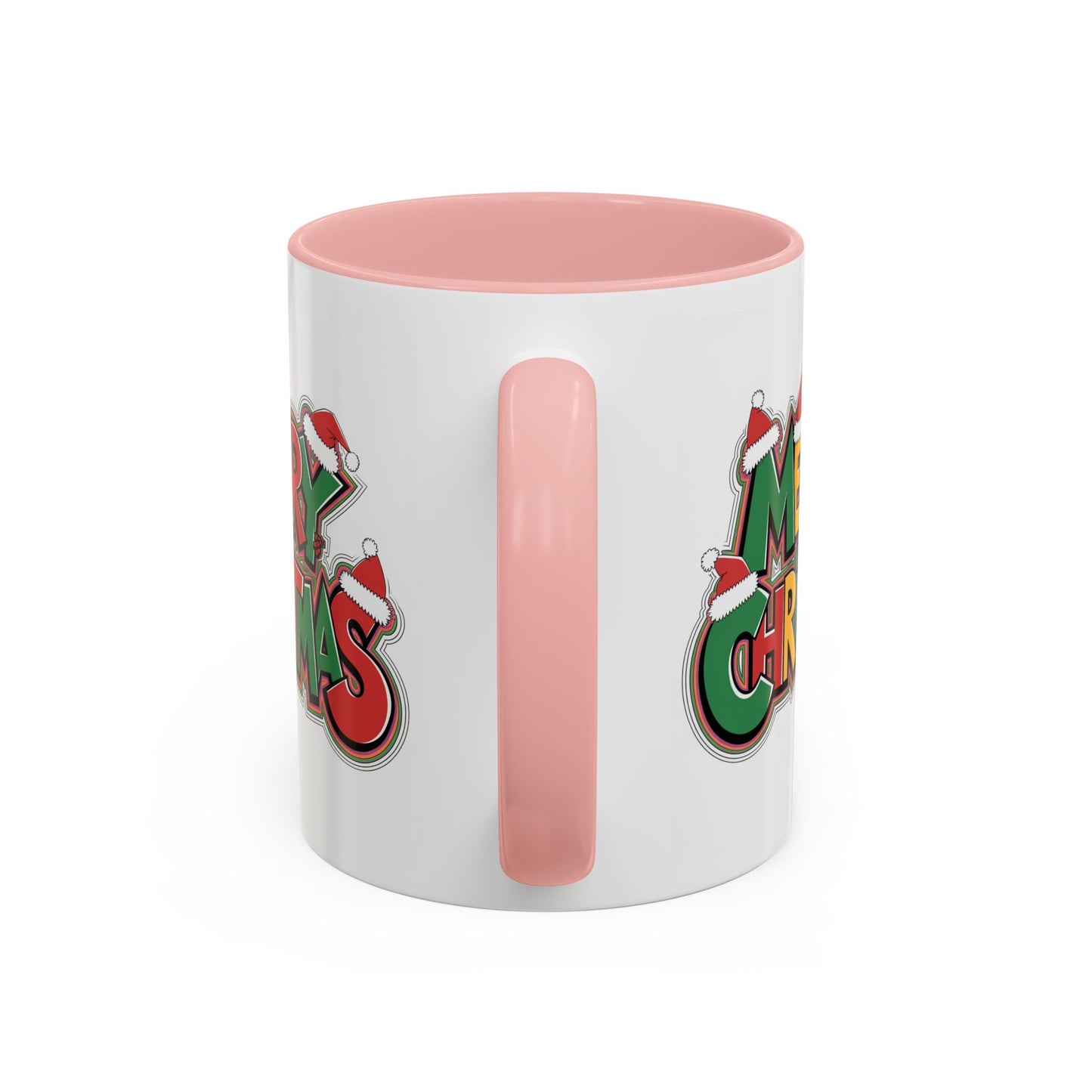 Christmas Mug - Merry Christmas Green Yellow & Red Text Hats