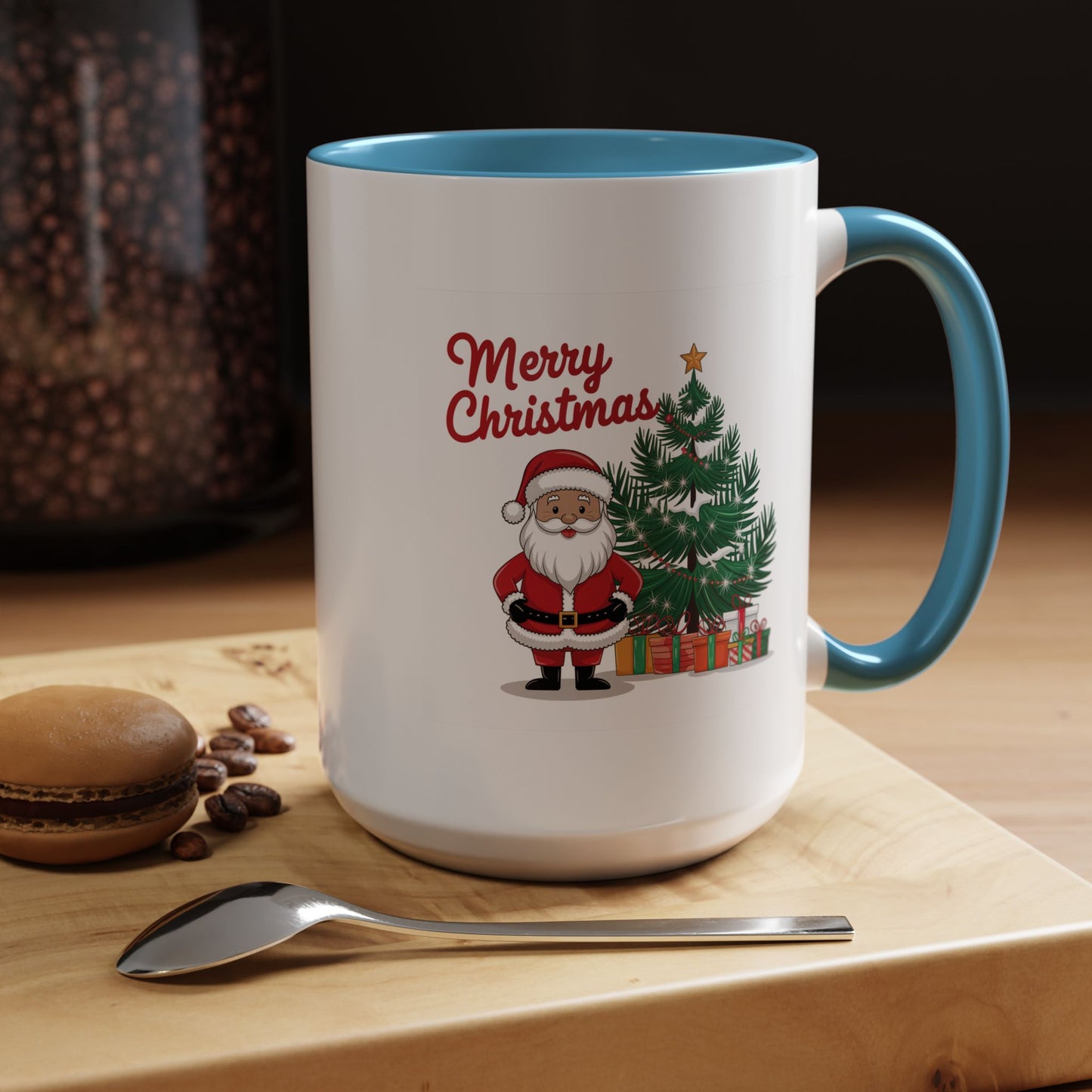 Christmas Mug - Merry Christmas Red Text Santa Tree Presents