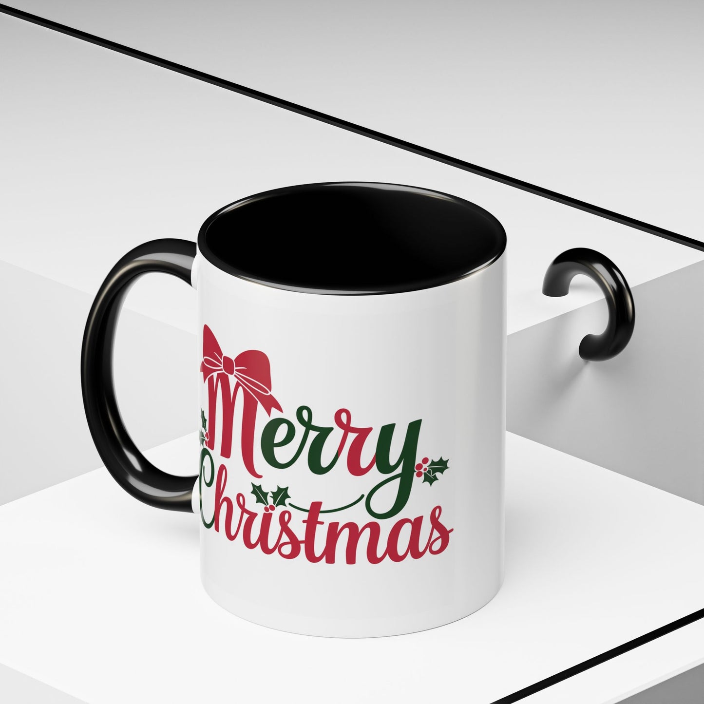 Christmas Mug - Merry Christmas Red & Green Text Bow