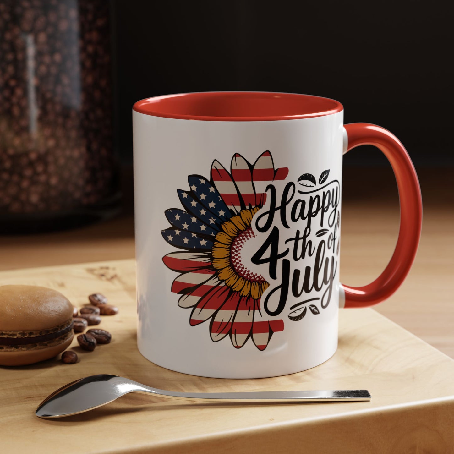4th of July Mug - Happy 4th of July Sunflower USA Flag