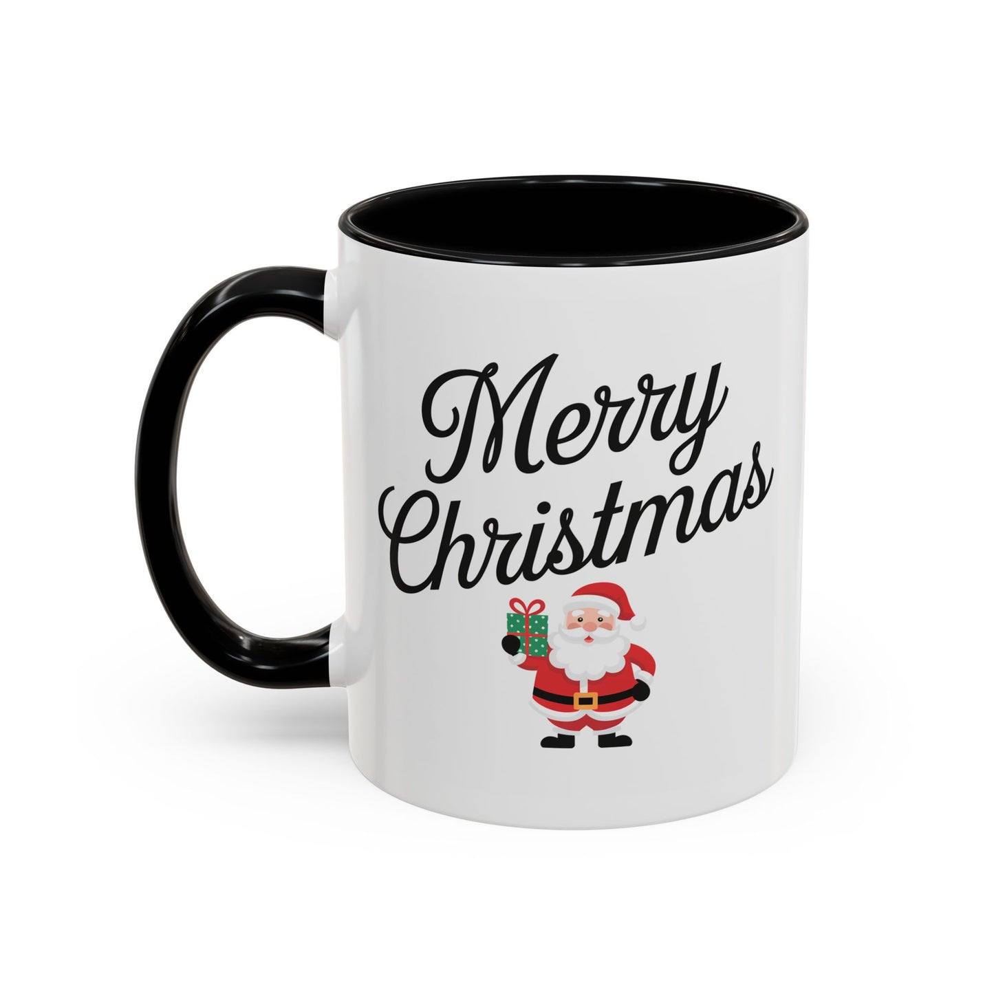 Christmas Mug - Merry Christmas Black Text Santa Present