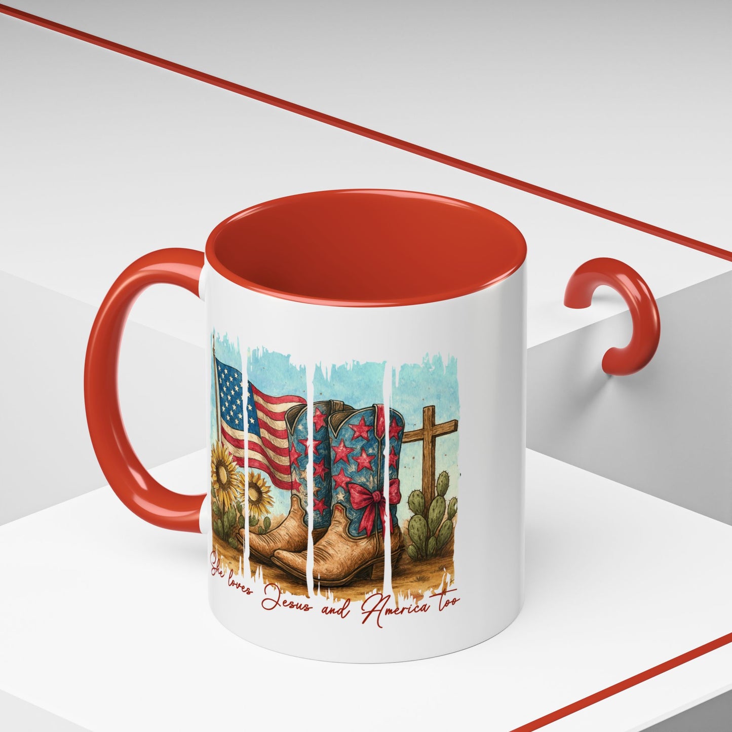 4th of July Mug - She Loves Jesus & America Too Boots
