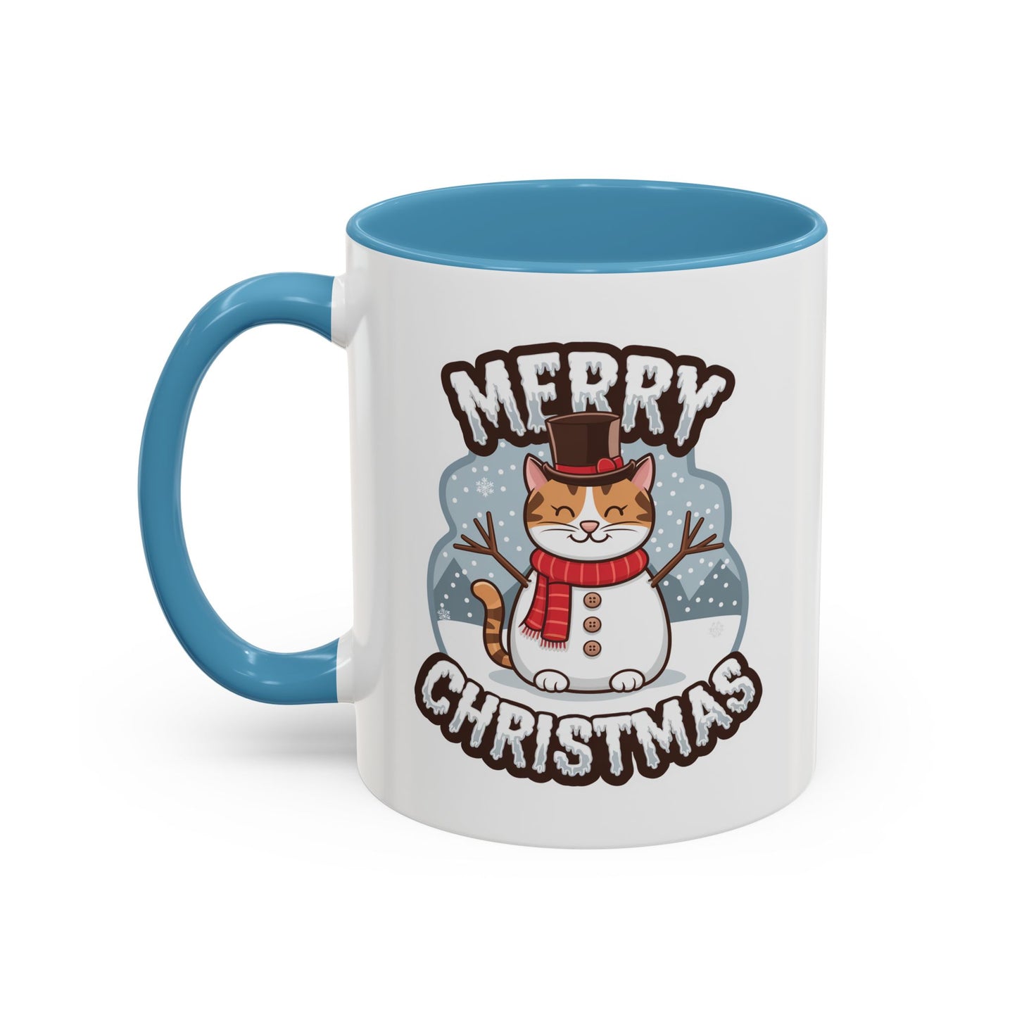 Christmas Mug - Merry Christmas Black & White Text Snowman Cat