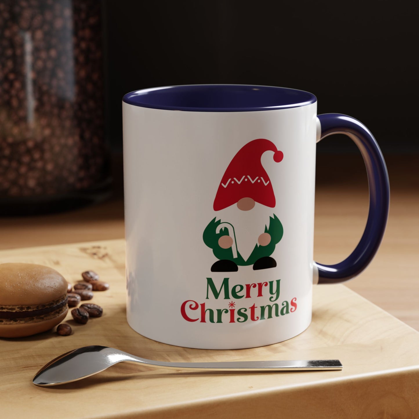 Christmas Mug - Merry Christmas Green & Red Text Gnome Candy Cane