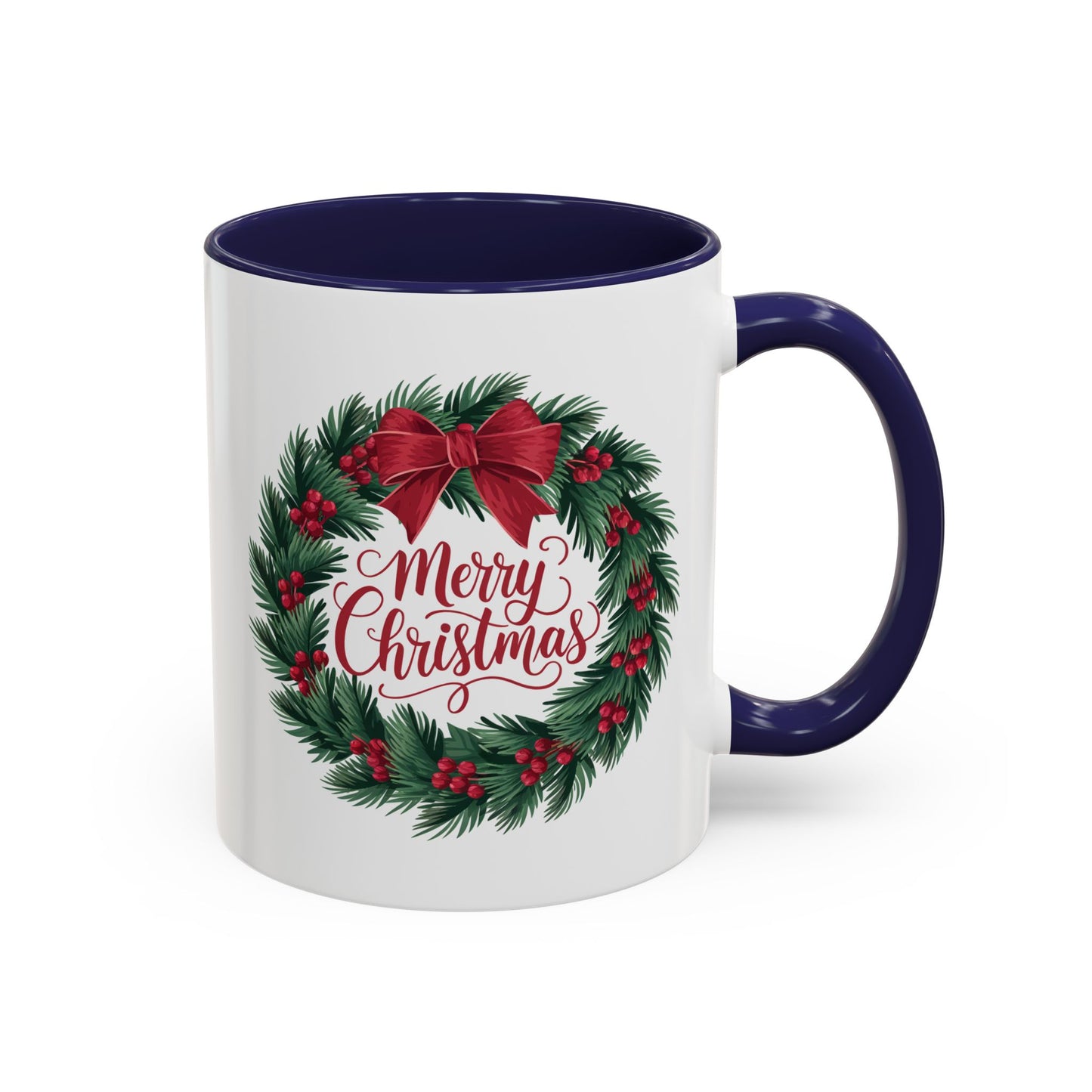 Christmas Mug - Merry Christmas Red Text Bow Wreath