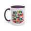 Christmas Mug - Happy Holidays and Merry Christmas Blue Green Yellow Red Text