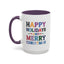 Christmas Mug - Happy Holidays and Merry Christmas Blue Yellow Purple Orange Red Text