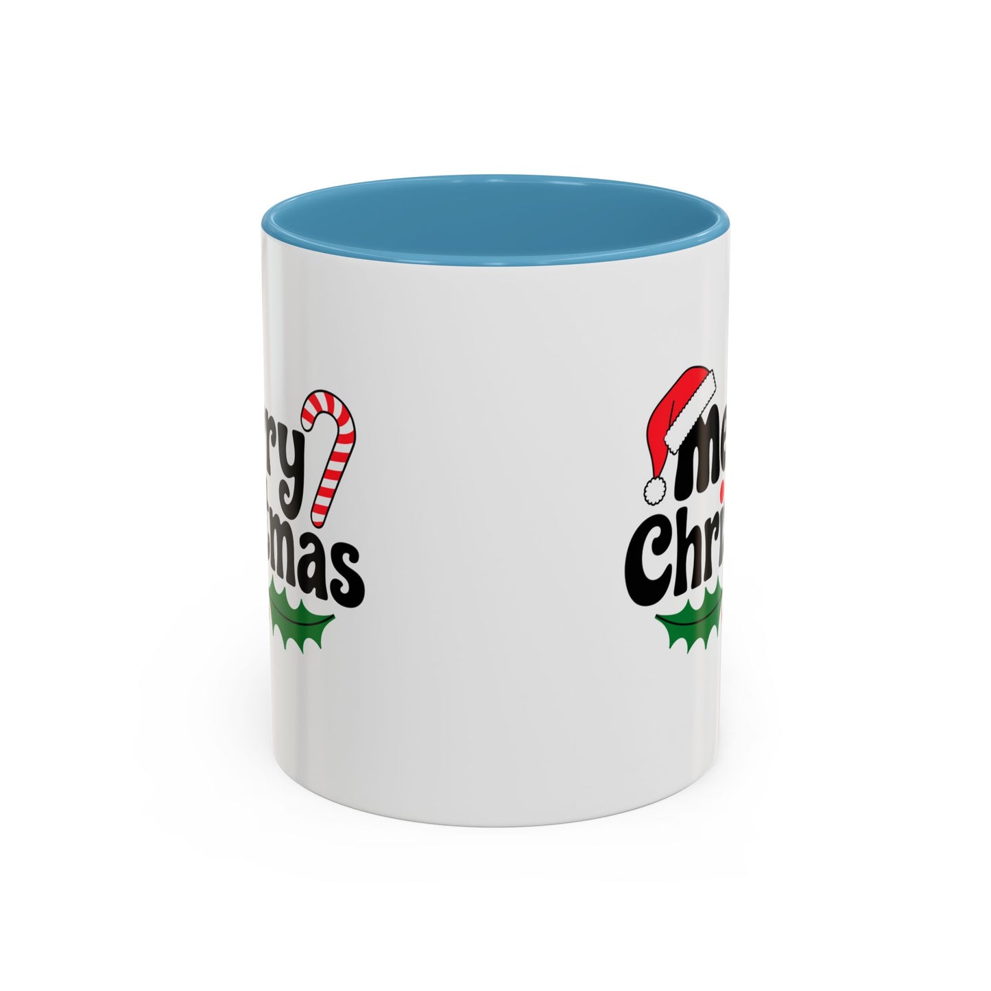 Christmas Mug - Merry Christmas Black Text Hat Candy Cane Mistletoe