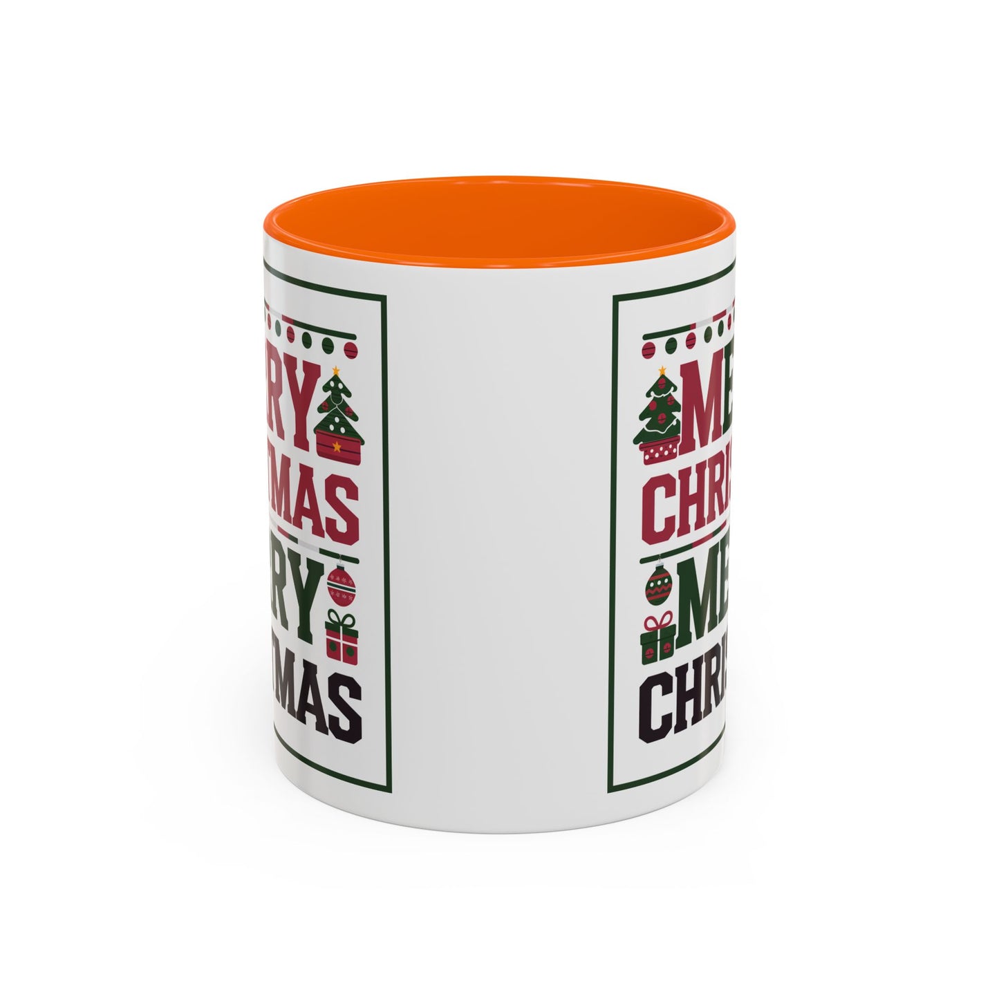 Christmas Mug - Merry Christmas Red Green & Black Text Trees Presents