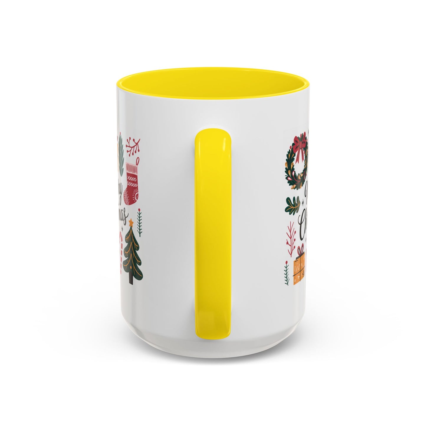 Christmas Mug - Merry Christmas Green Text Presents Tree Candy Cane