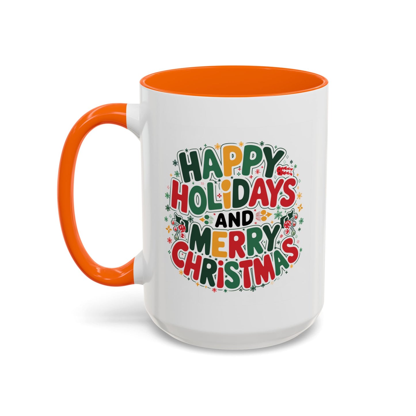 Christmas Mug - Happy Holidays and Merry Christmas Blue Green Yellow Red Text