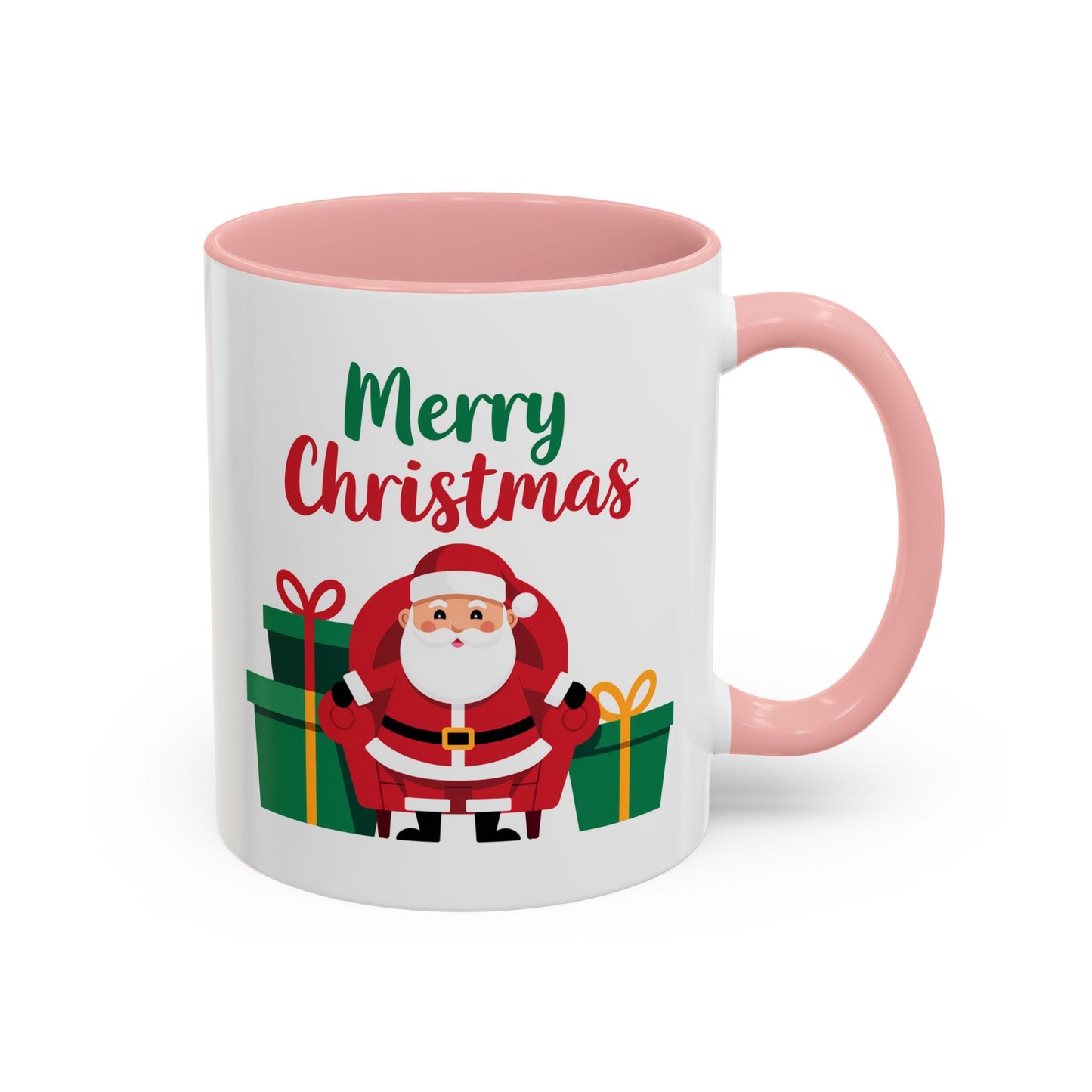 Christmas Mug - Merry Christmas Green & Red Text Santa Presents