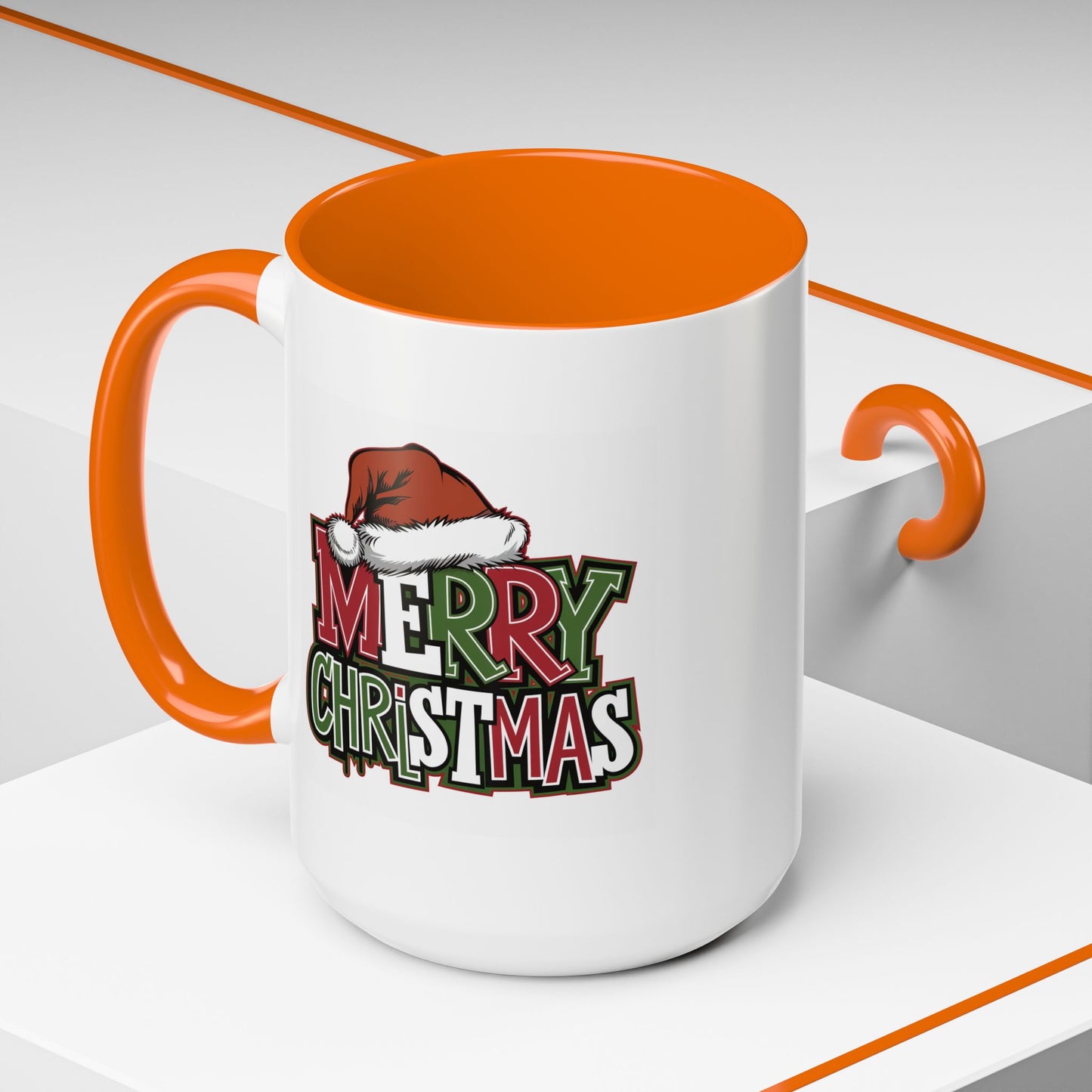 Christmas Mug - Merry Christmas Red Green & White Graffiti Hat