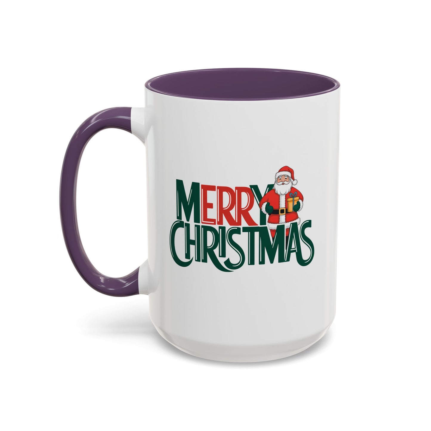 Christmas Mug - Merry Christmas Green & Red Text Santa Present