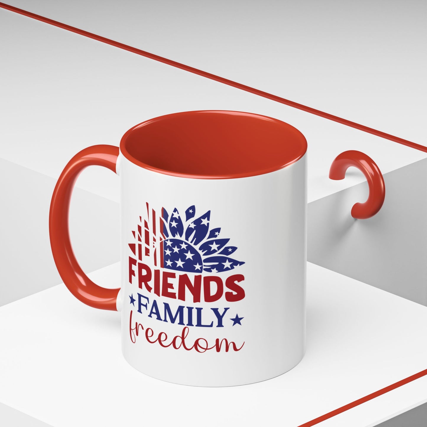 4th of July Mug - Friends Family Freedom Sunflower