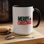 Christmas Mug - Merry Christmas Green & Red Text Santa Bag