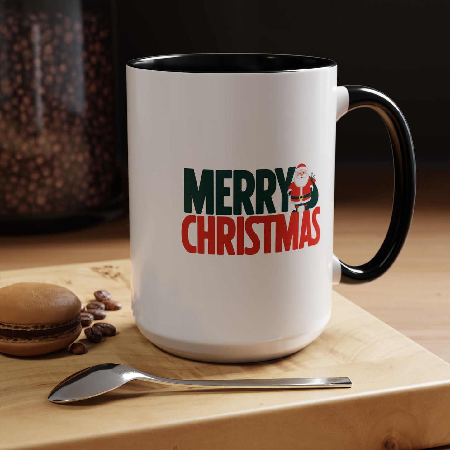Christmas Mug - Merry Christmas Green & Red Text Santa Bag