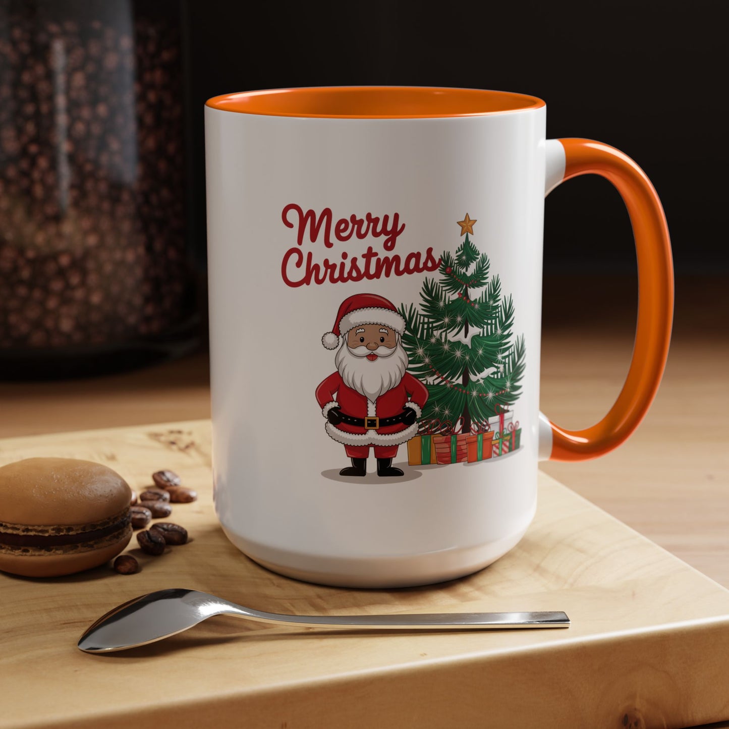 Christmas Mug - Merry Christmas Red Text Santa Tree Presents