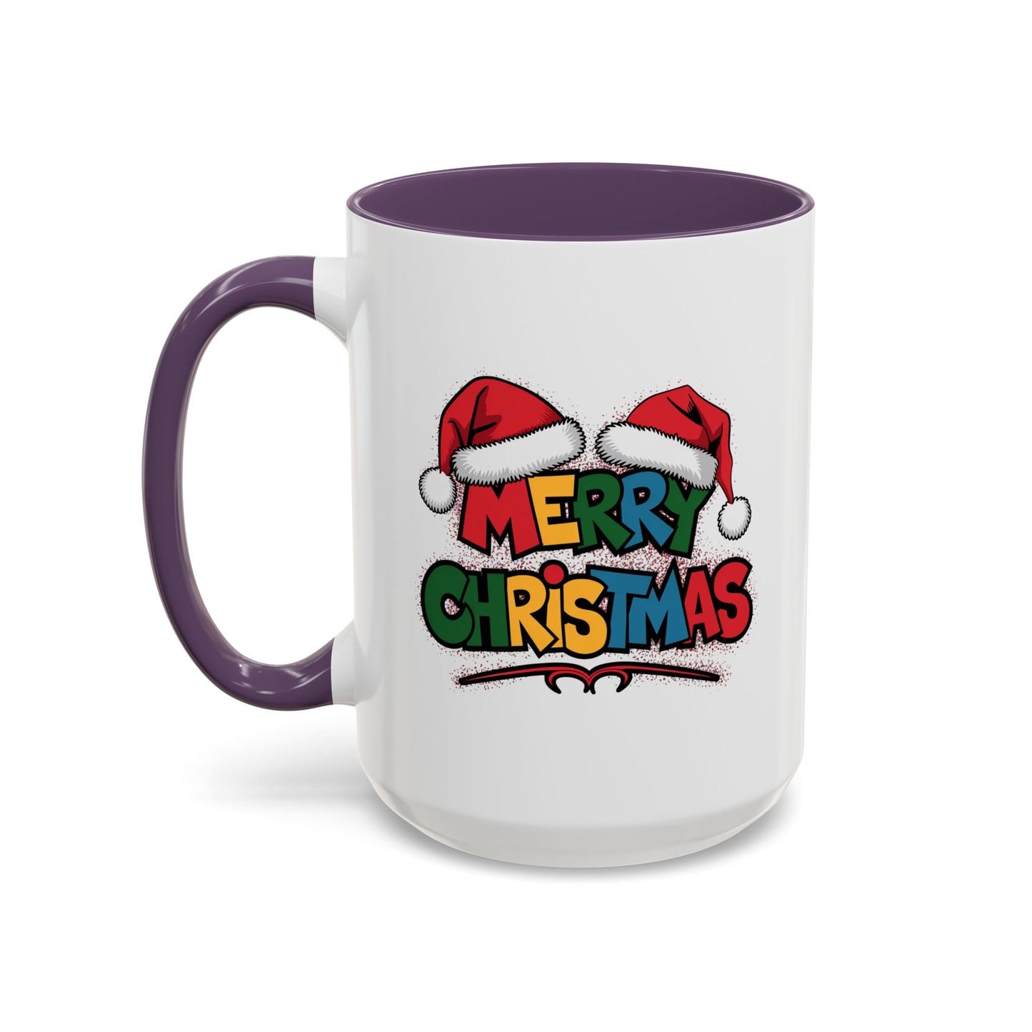 Christmas Mug - Merry Christmas Red Yellow & Blue Text Red Hats