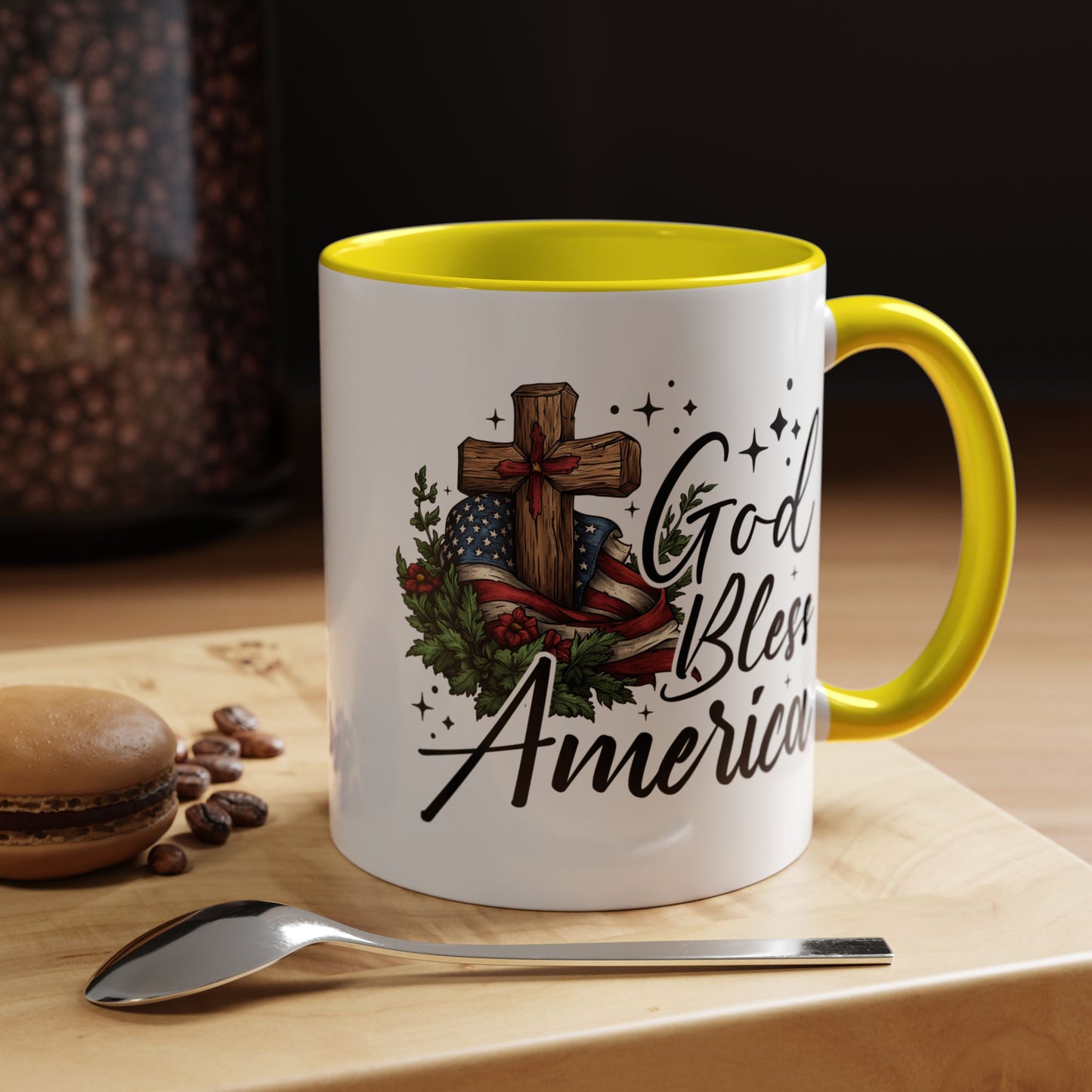 4th of July Mug - God Bless America Cross Flag