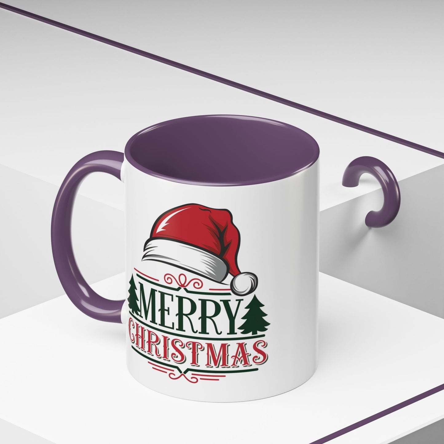 Christmas Mug - Merry Christmas Green & Red Text Red Hat