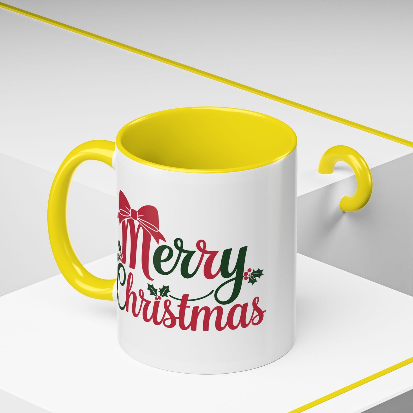 Christmas Mug - Merry Christmas Red & Green Text Bow