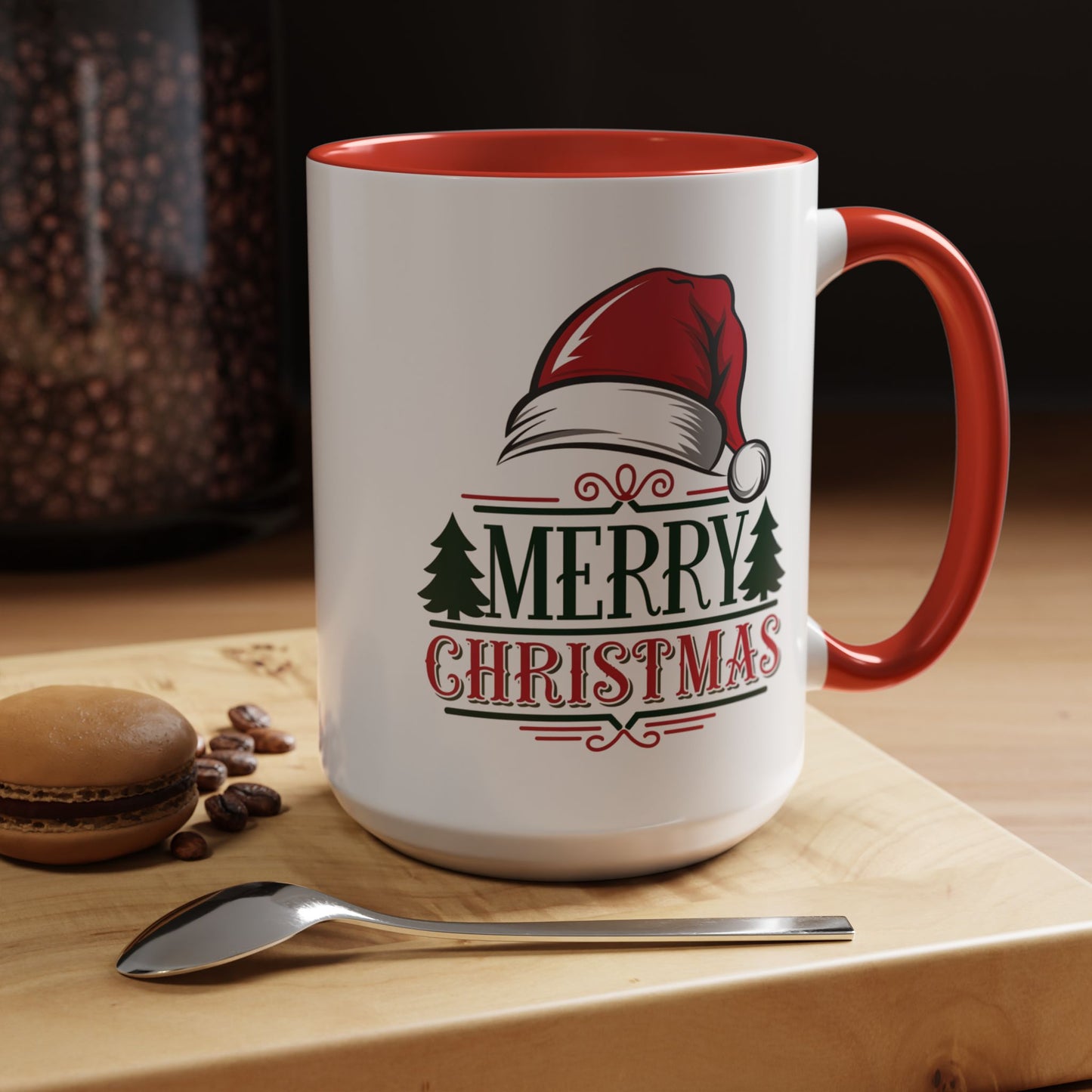 Christmas Mug - Merry Christmas Green & Red Text Red Hat