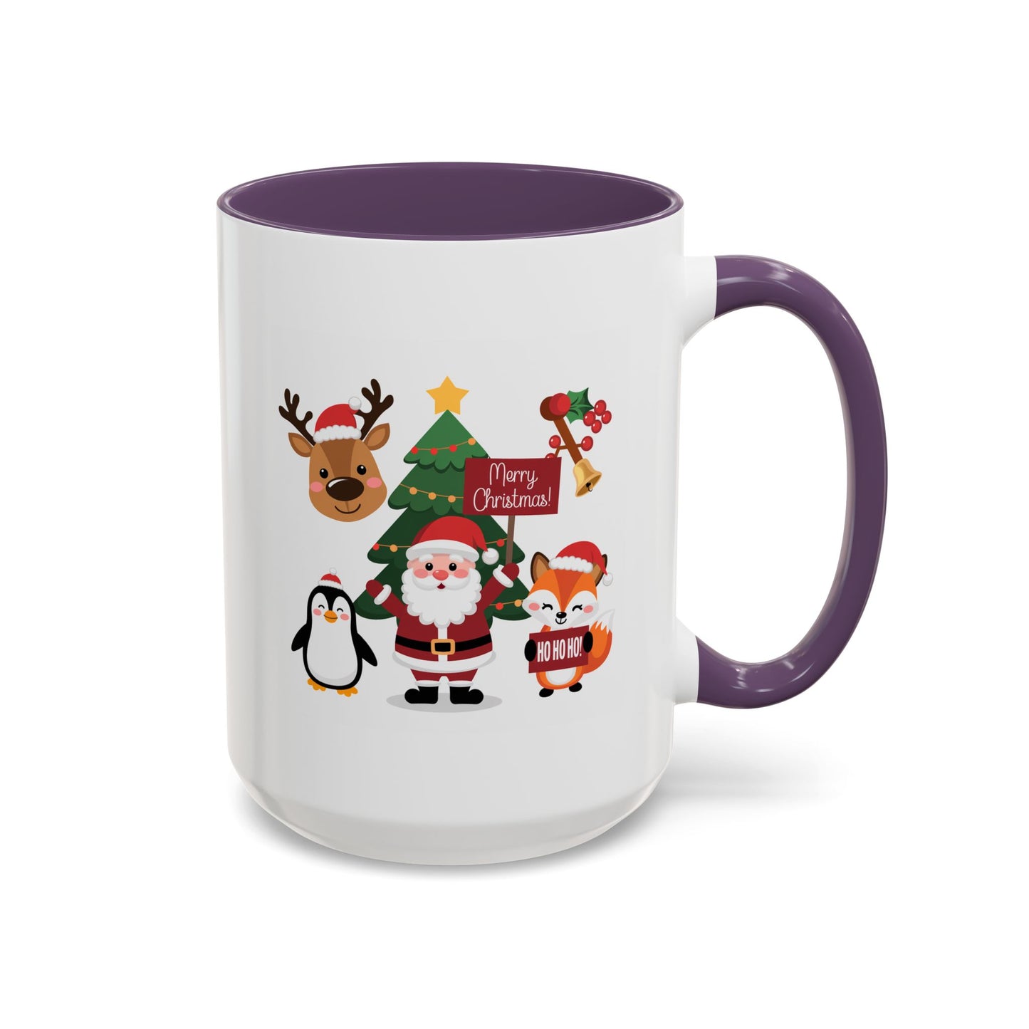 Christmas - Merry Christmas White Text Santa Reindeer Penguin Fox