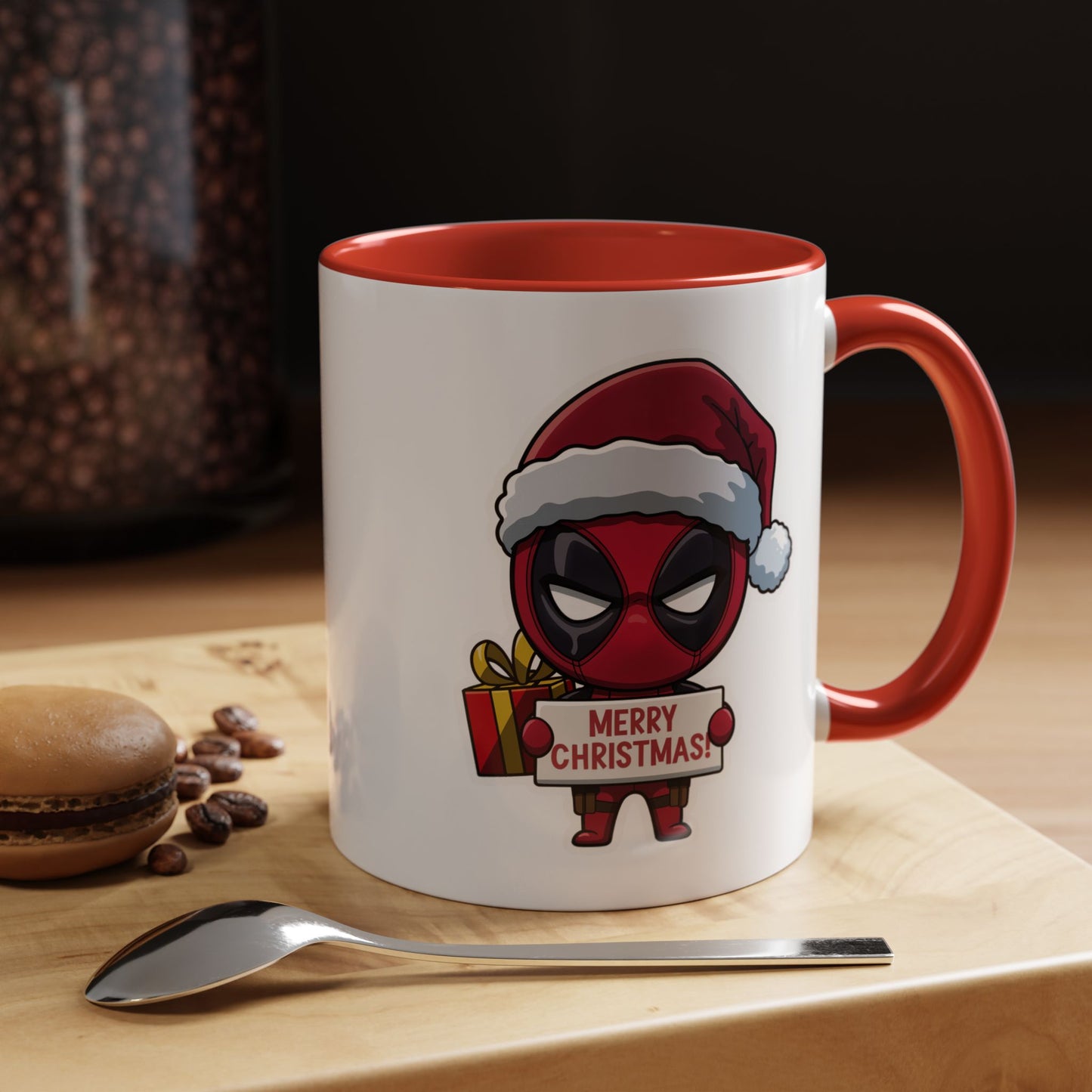 Christmas Mug - Merry Christmas Red Text Superhero