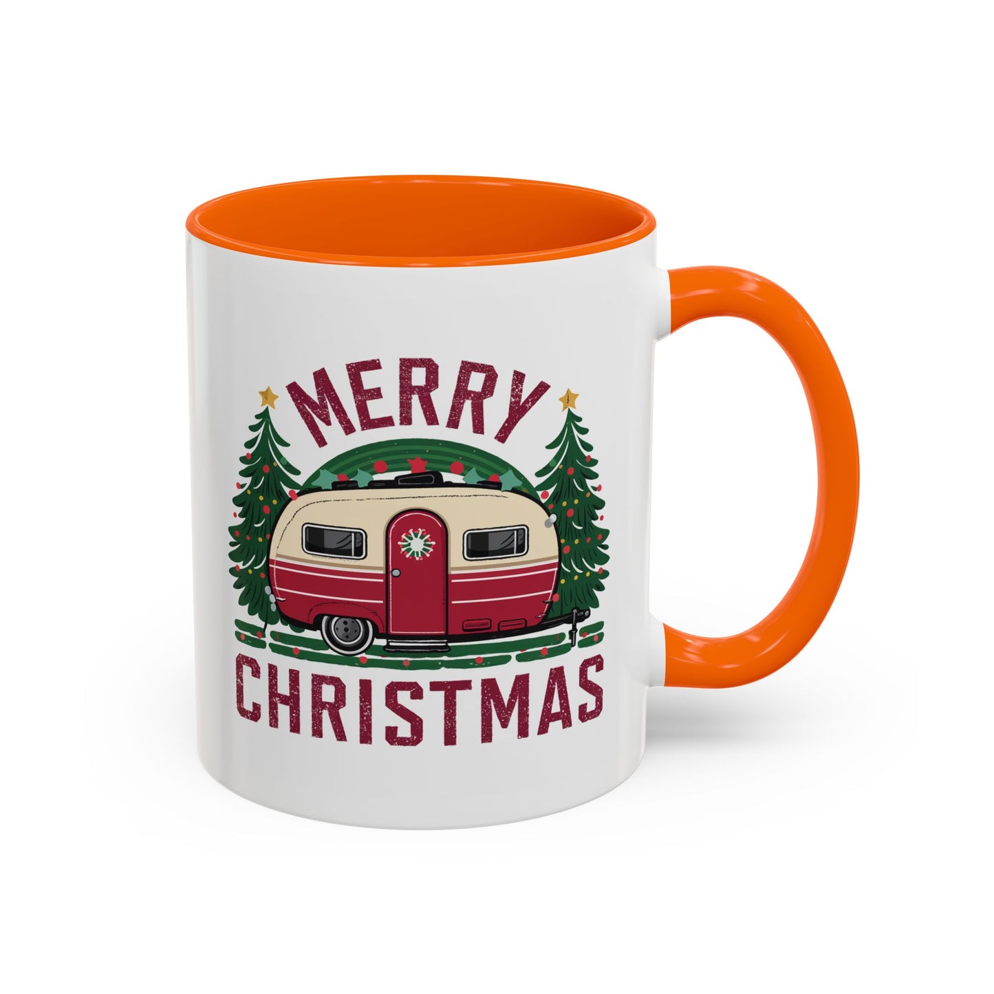 Christmas Mug - Merry Christmas Maroon Text Camper Trees