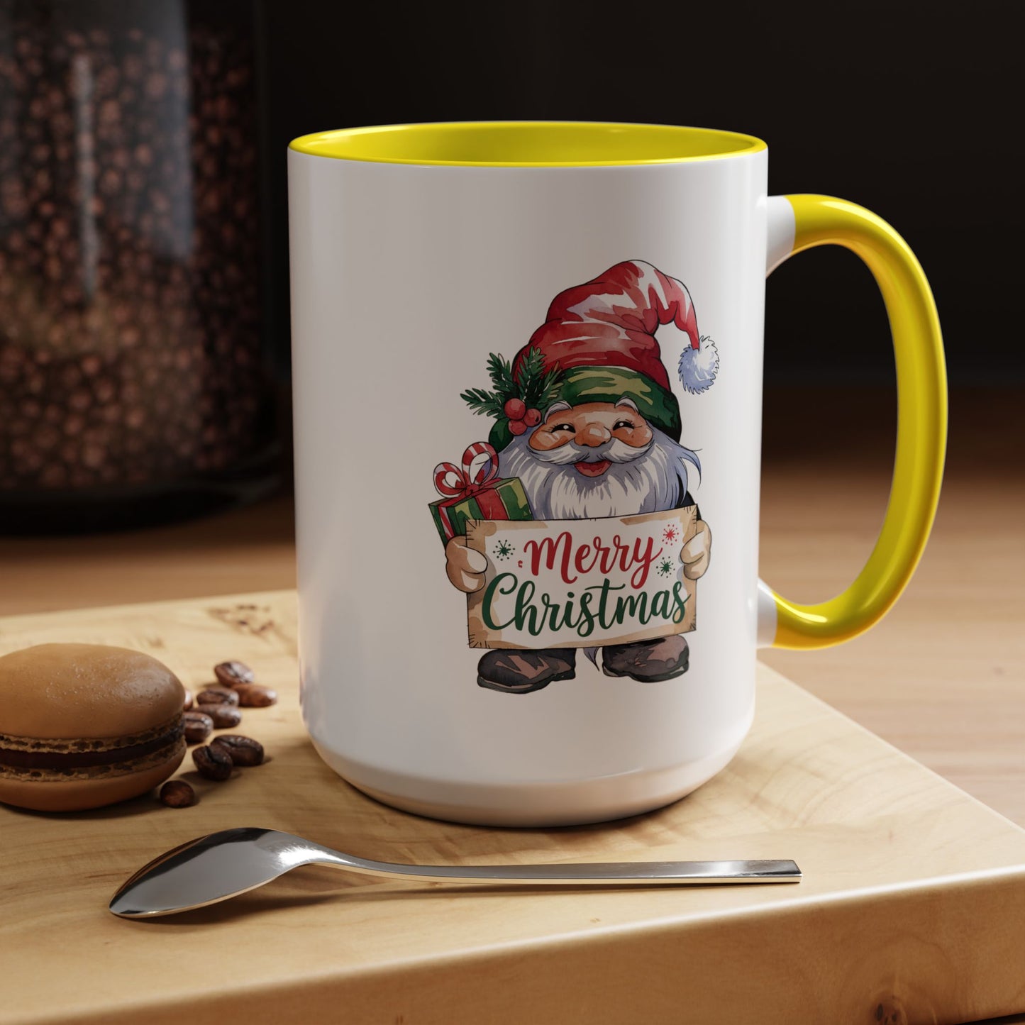 Christmas Mug - Merry Christmas Red & Green Text Gnome Present